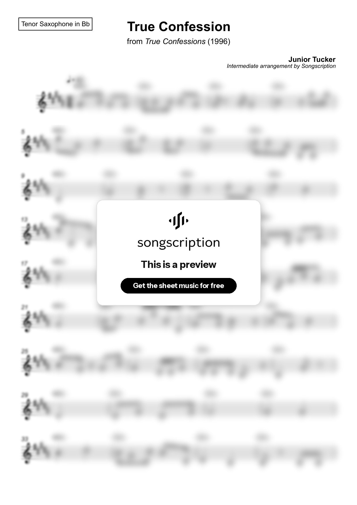 Intermediate Tenor Sax Sheet Music for "True Confession" by Junior Tucker