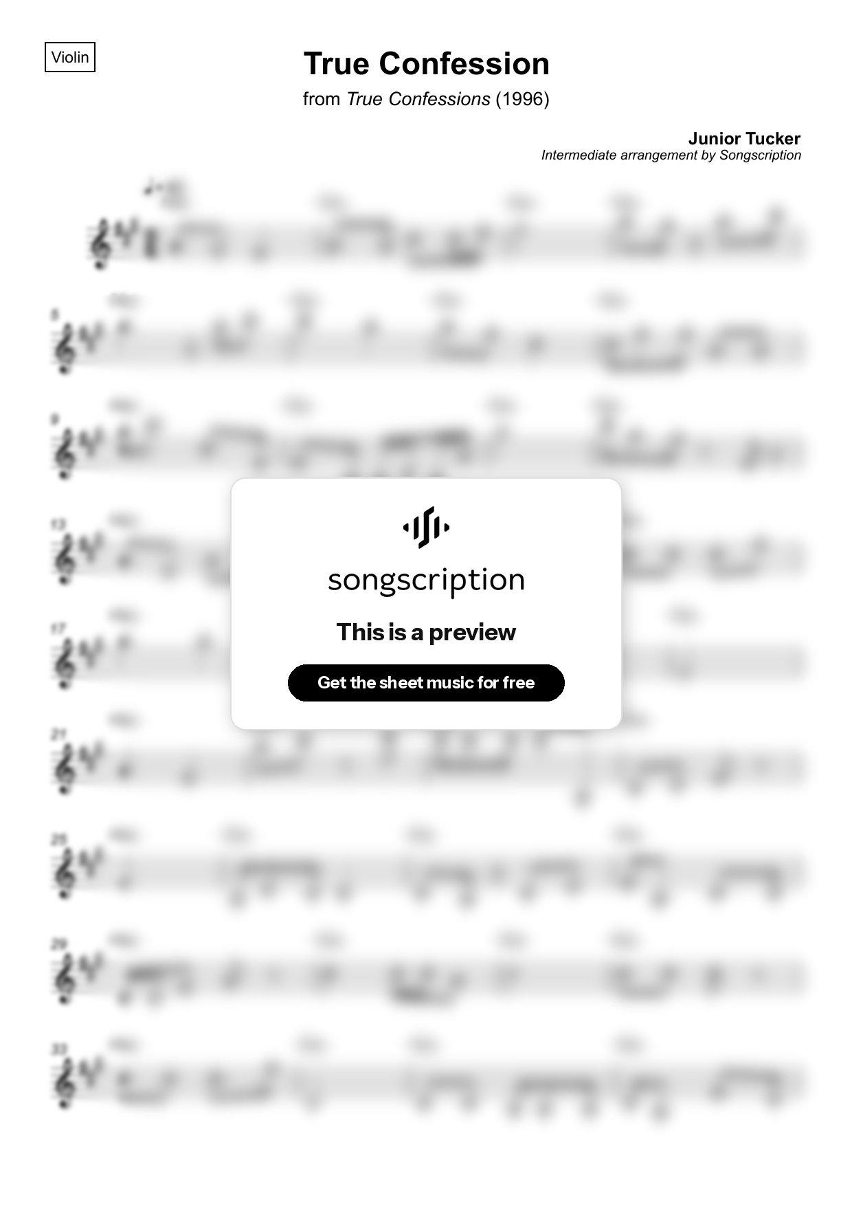 Intermediate Violin Sheet Music for "True Confession" by Junior Tucker