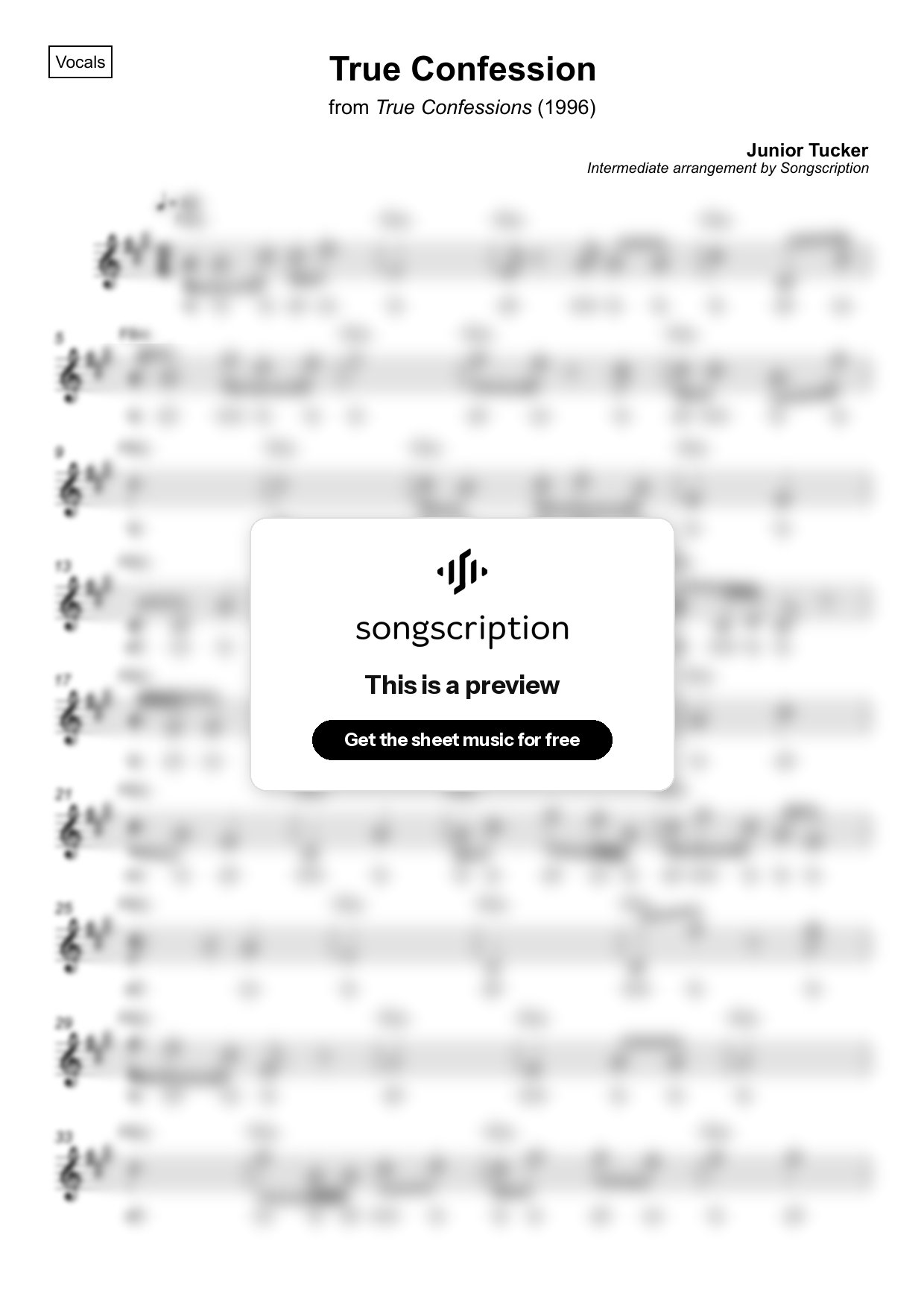 Intermediate Vocals Sheet Music for "True Confession" by Junior Tucker