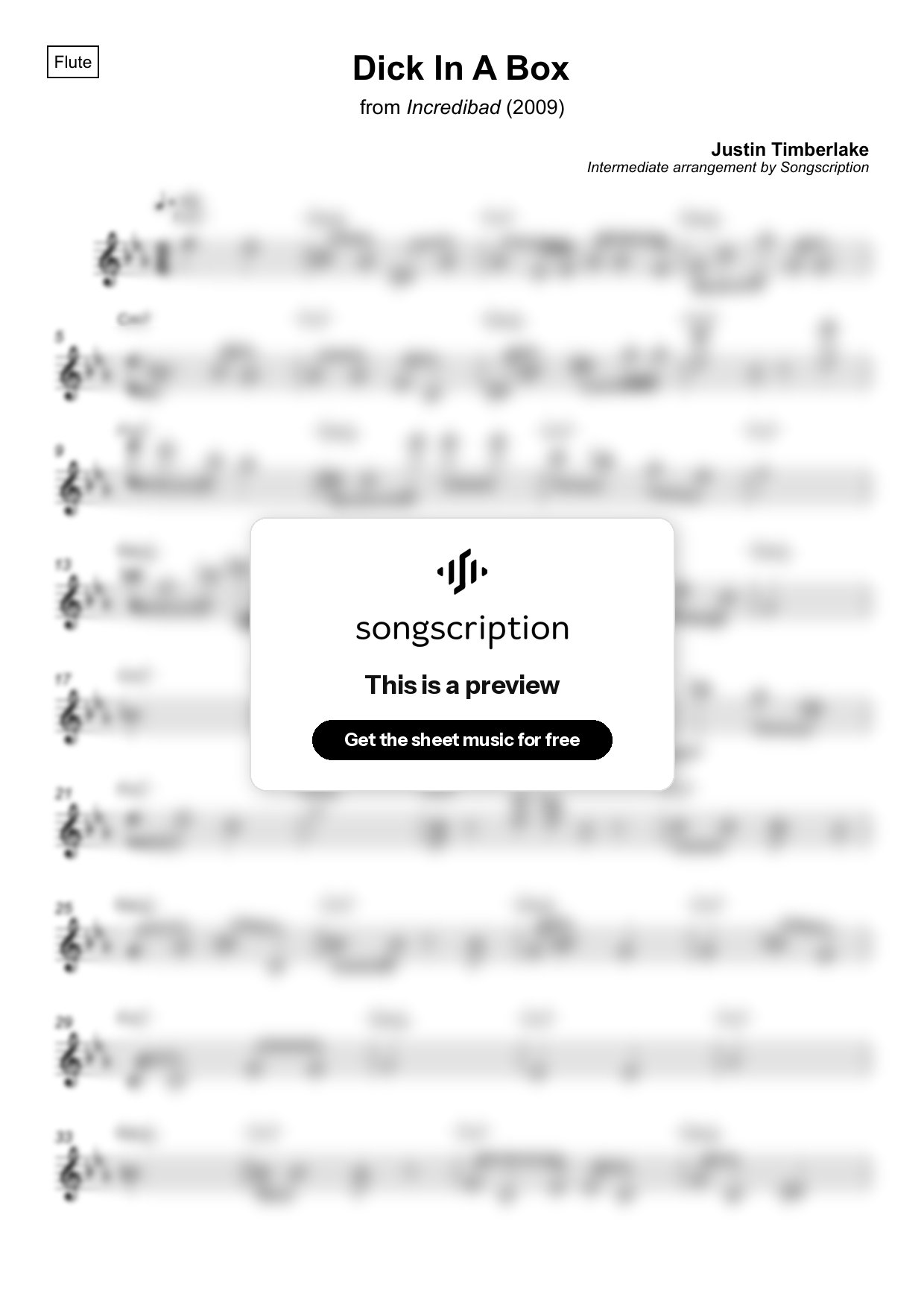 Intermediate Flute Sheet Music for "Dick In A Box" by Justin Timberlake