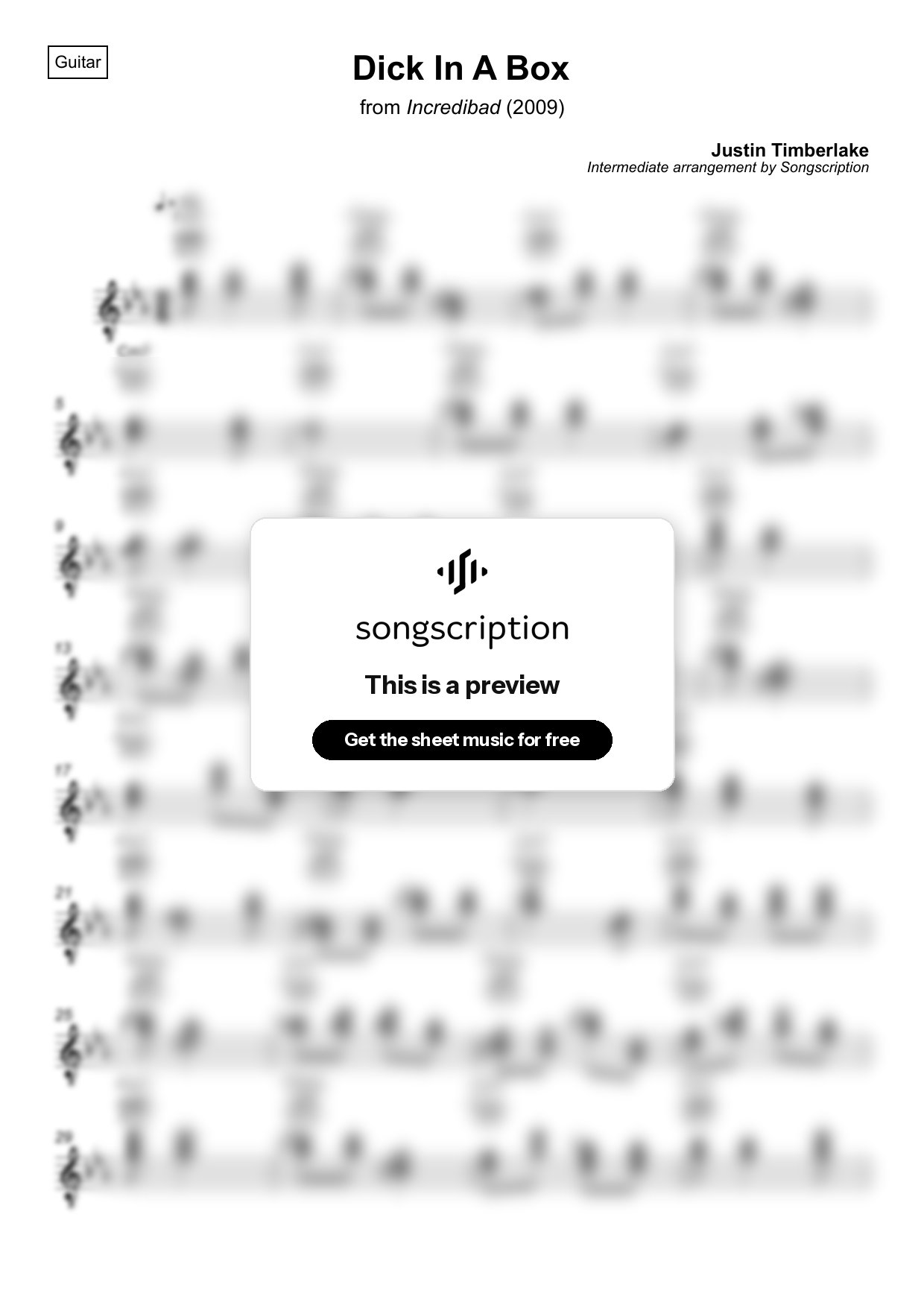Intermediate Acoustic Guitar Sheet Music for "Dick In A Box" by Justin Timberlake