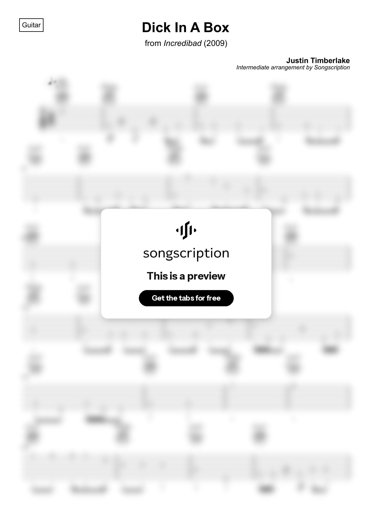 Intermediate Acoustic Guitar Tabs for "Dick In A Box" by Justin Timberlake