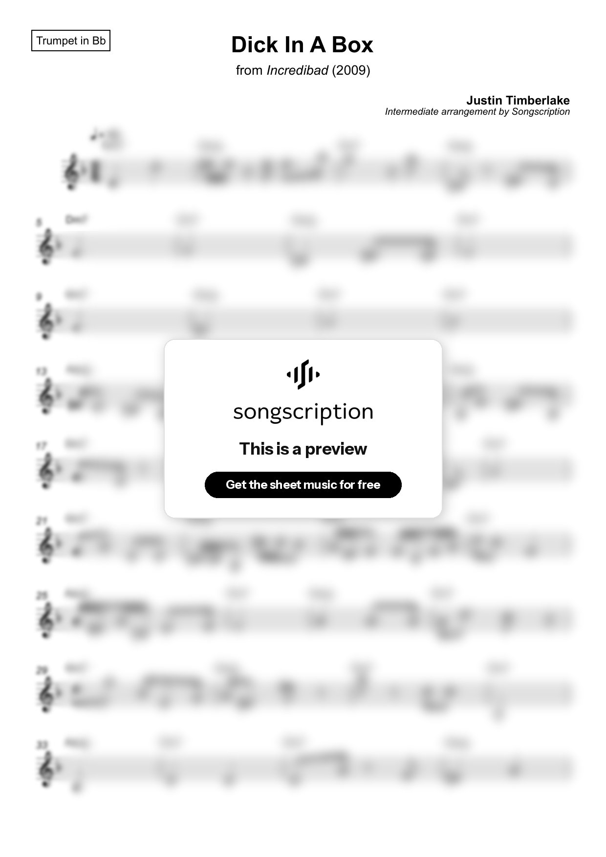Intermediate Trumpet Sheet Music for "Dick In A Box" by Justin Timberlake
