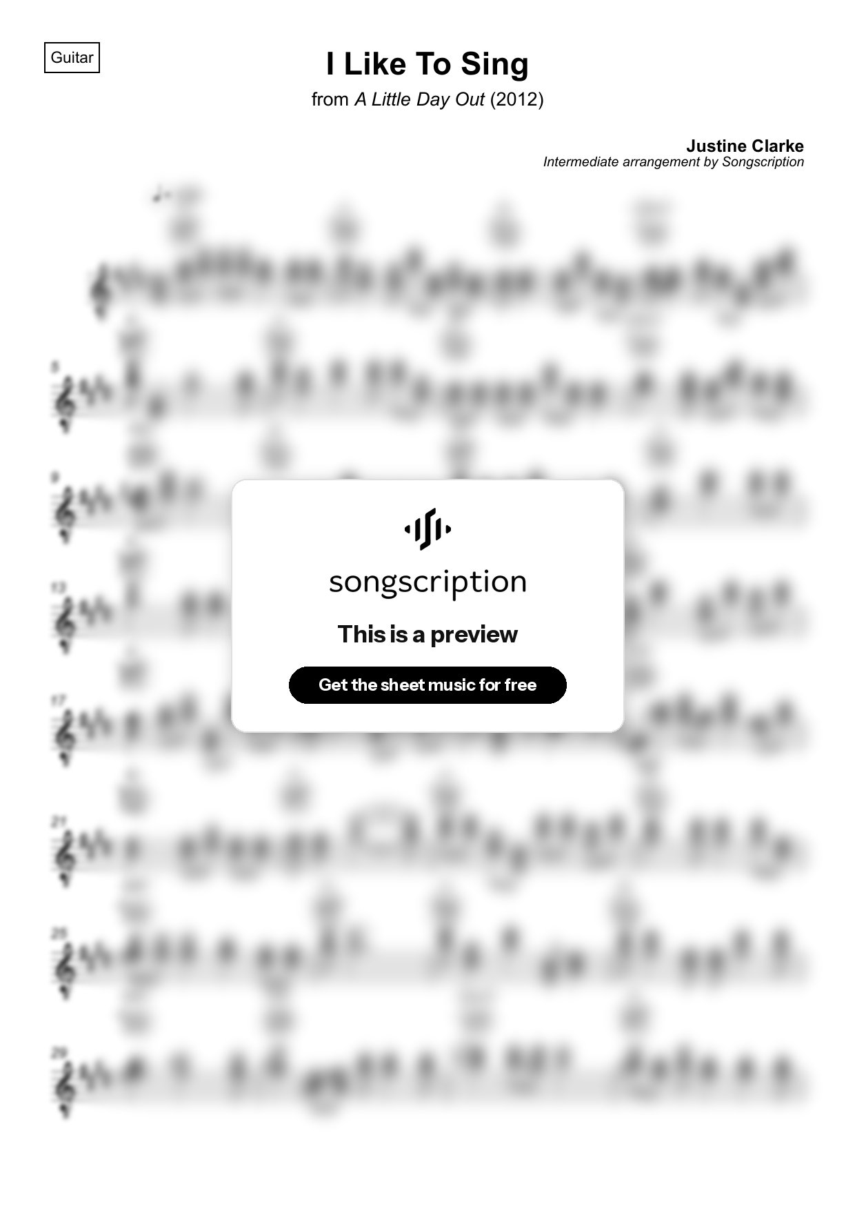 Intermediate Acoustic Guitar Sheet Music for "I Like To Sing" by Justine Clarke