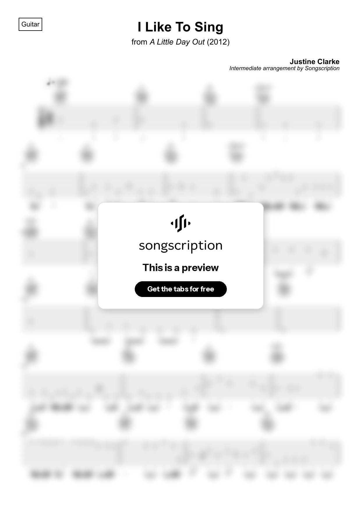 Intermediate Acoustic Guitar Tabs for "I Like To Sing" by Justine Clarke