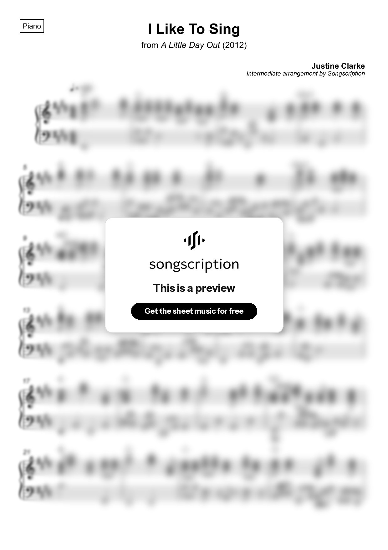 Intermediate Piano Sheet Music for "I Like To Sing" by Justine Clarke