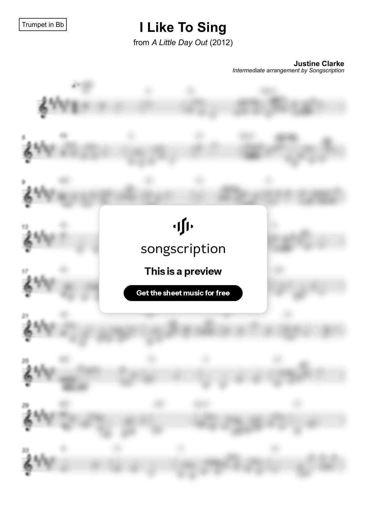 Intermediate Trumpet Sheet Music for "I Like To Sing" by Justine Clarke