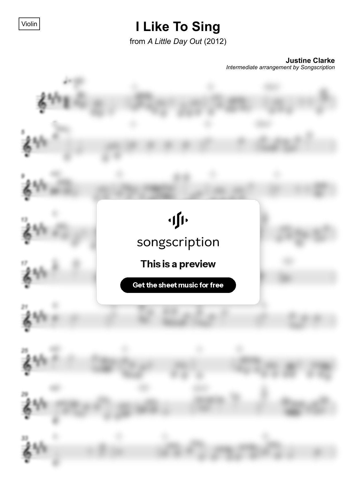 Intermediate Violin Sheet Music for "I Like To Sing" by Justine Clarke