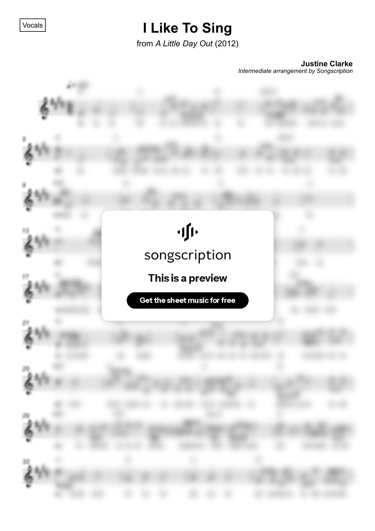 Intermediate Vocals Sheet Music for "I Like To Sing" by Justine Clarke