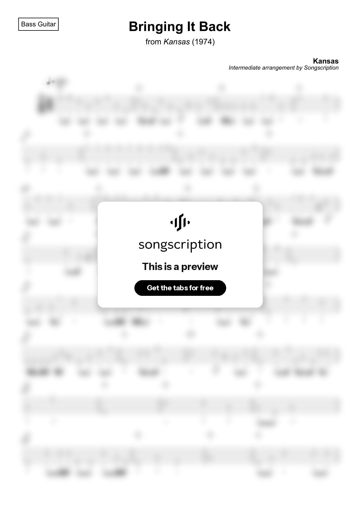 Intermediate Bass Guitar Tabs for "Bringing It Back" by Kansas