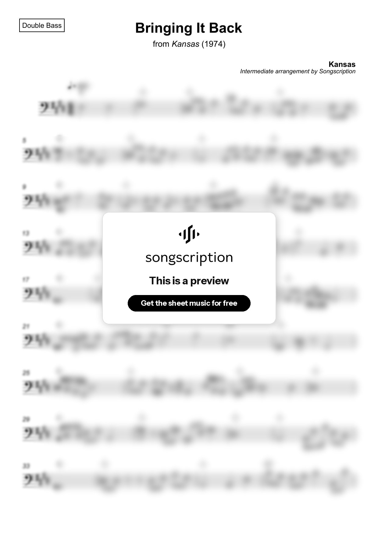 Intermediate Double Bass Sheet Music for "Bringing It Back" by Kansas