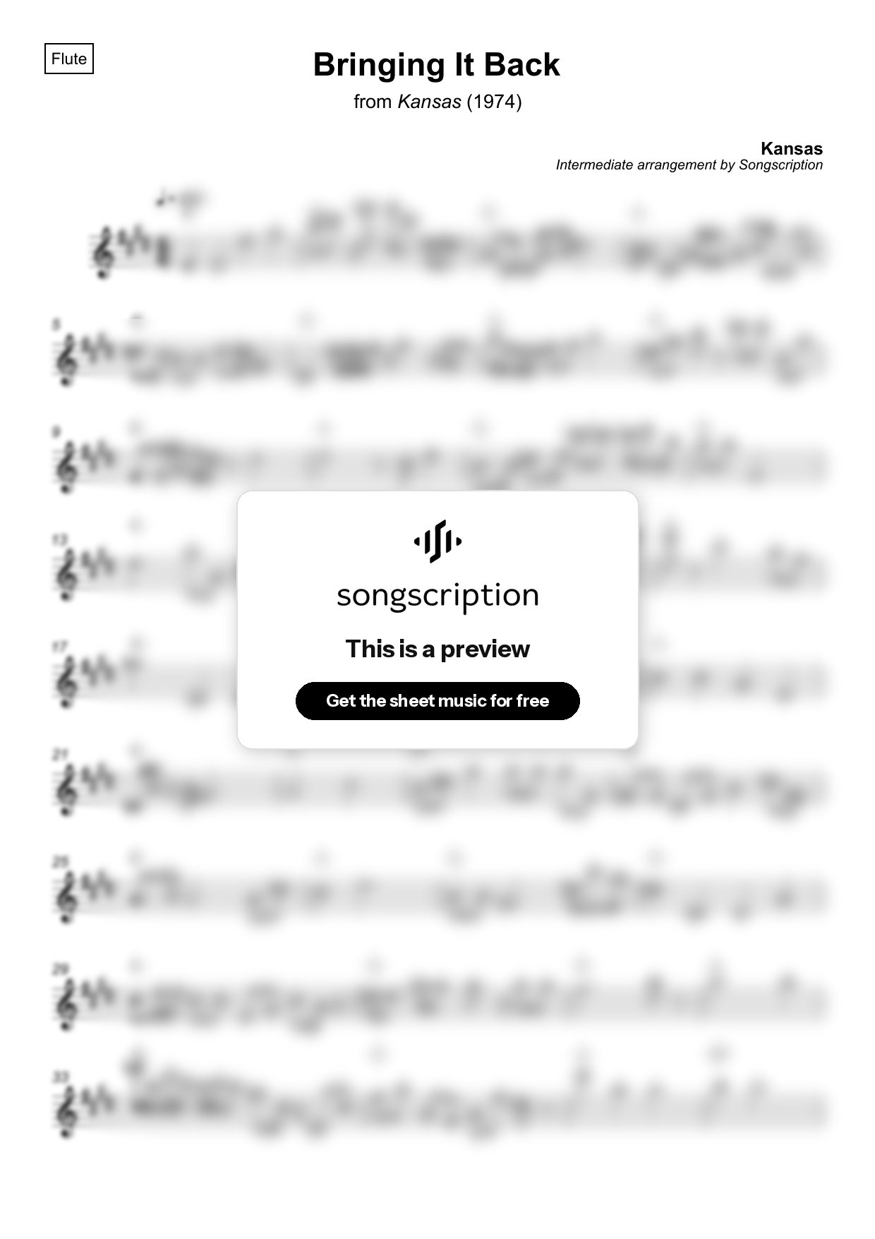 Intermediate Flute Sheet Music for "Bringing It Back" by Kansas