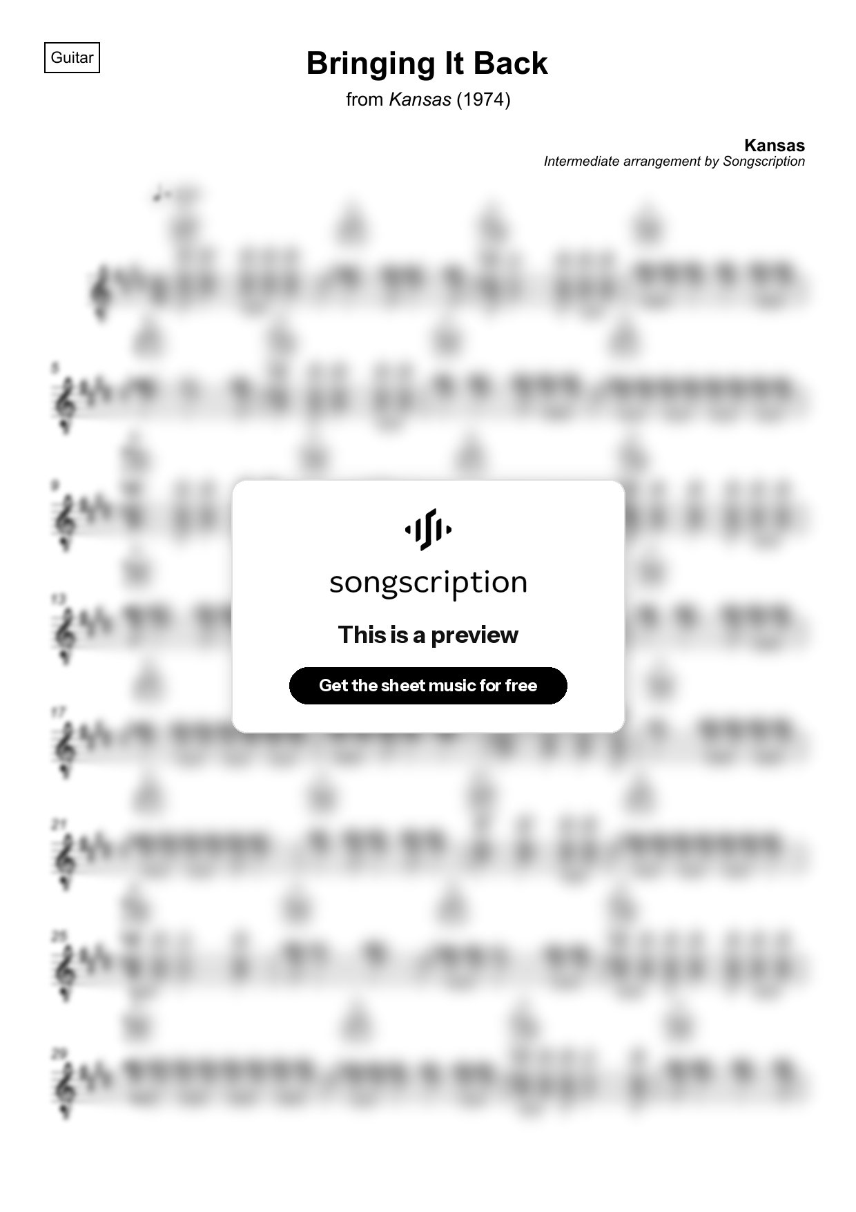 Intermediate Acoustic Guitar Sheet Music for "Bringing It Back" by Kansas