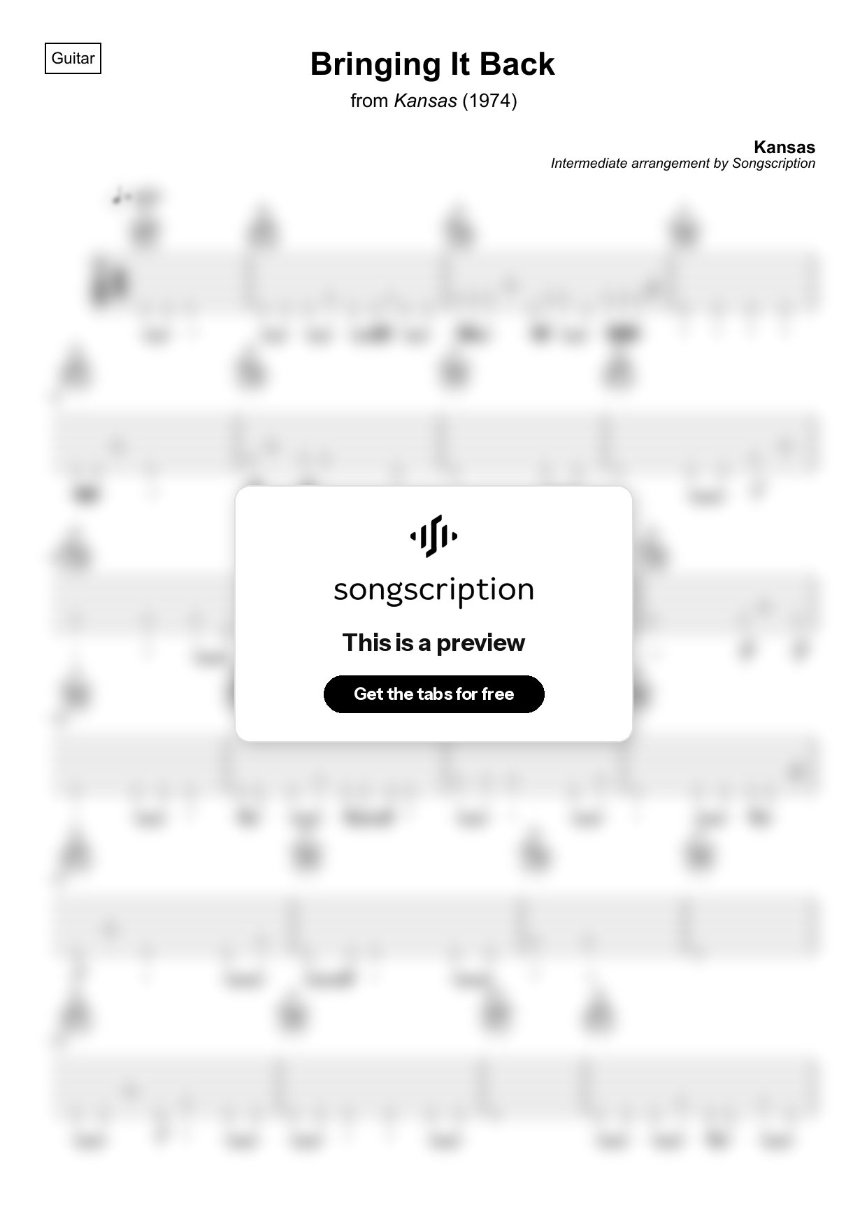 Intermediate Acoustic Guitar Tabs for "Bringing It Back" by Kansas