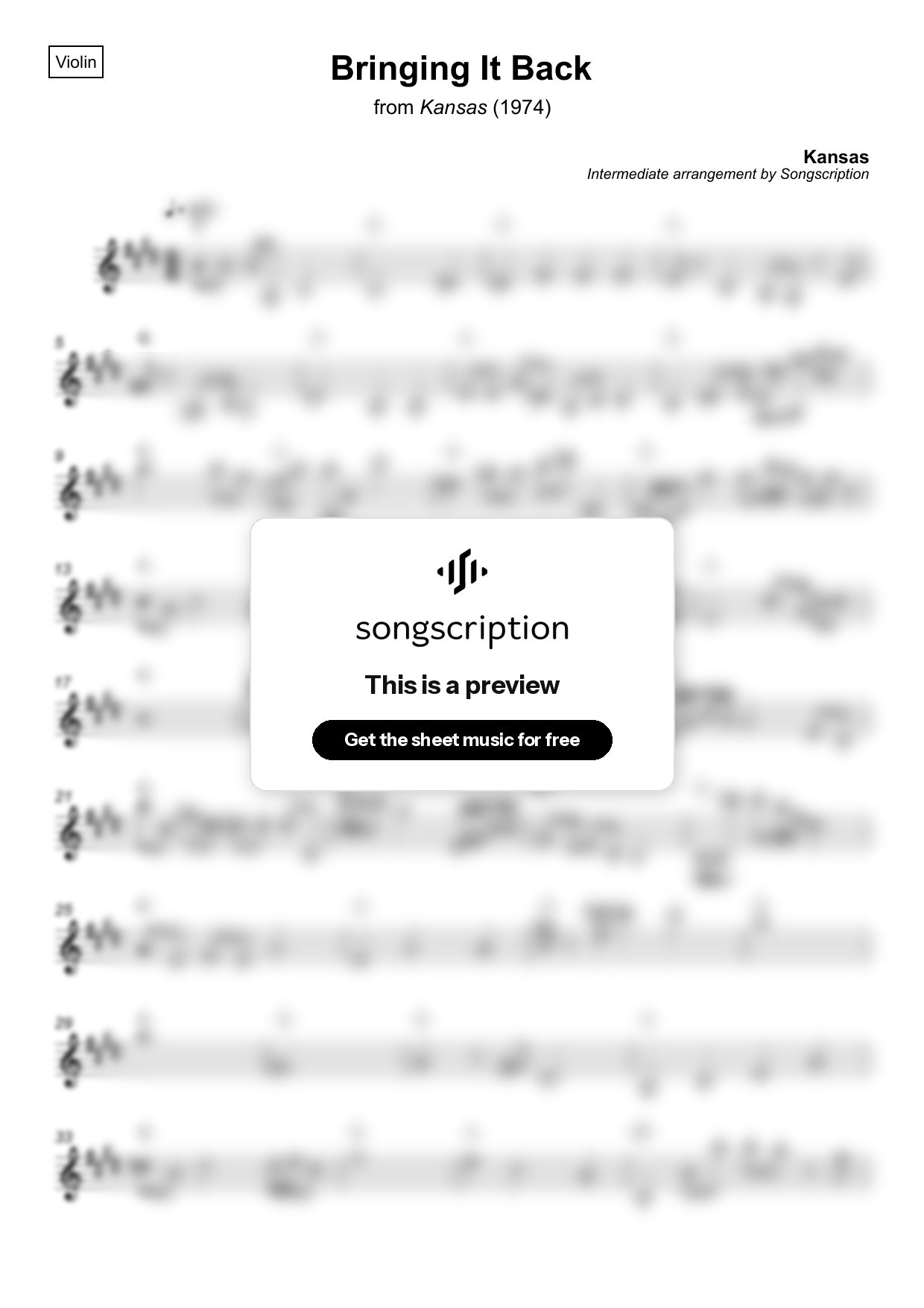 Intermediate Violin Sheet Music for "Bringing It Back" by Kansas