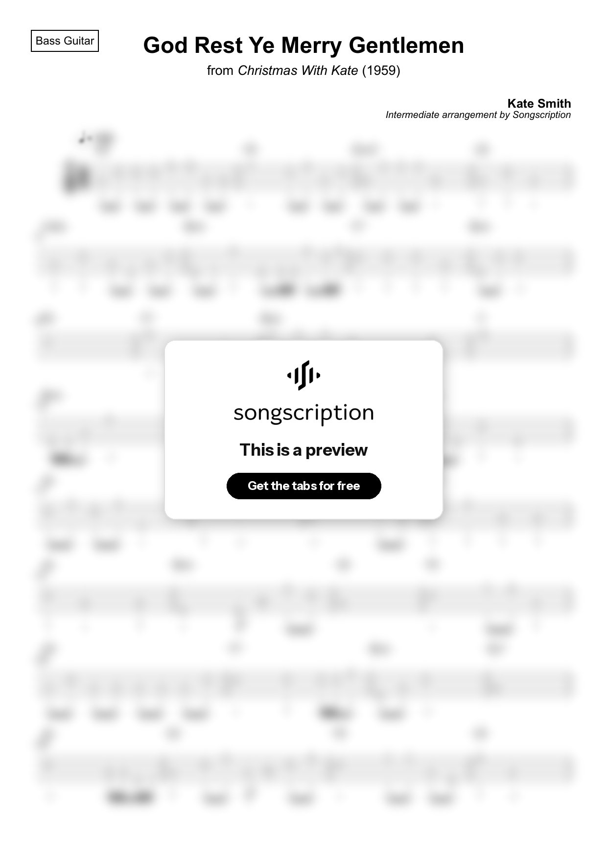 Intermediate Bass Guitar Tabs for "God Rest Ye Merry Gentlemen" by Kate Smith