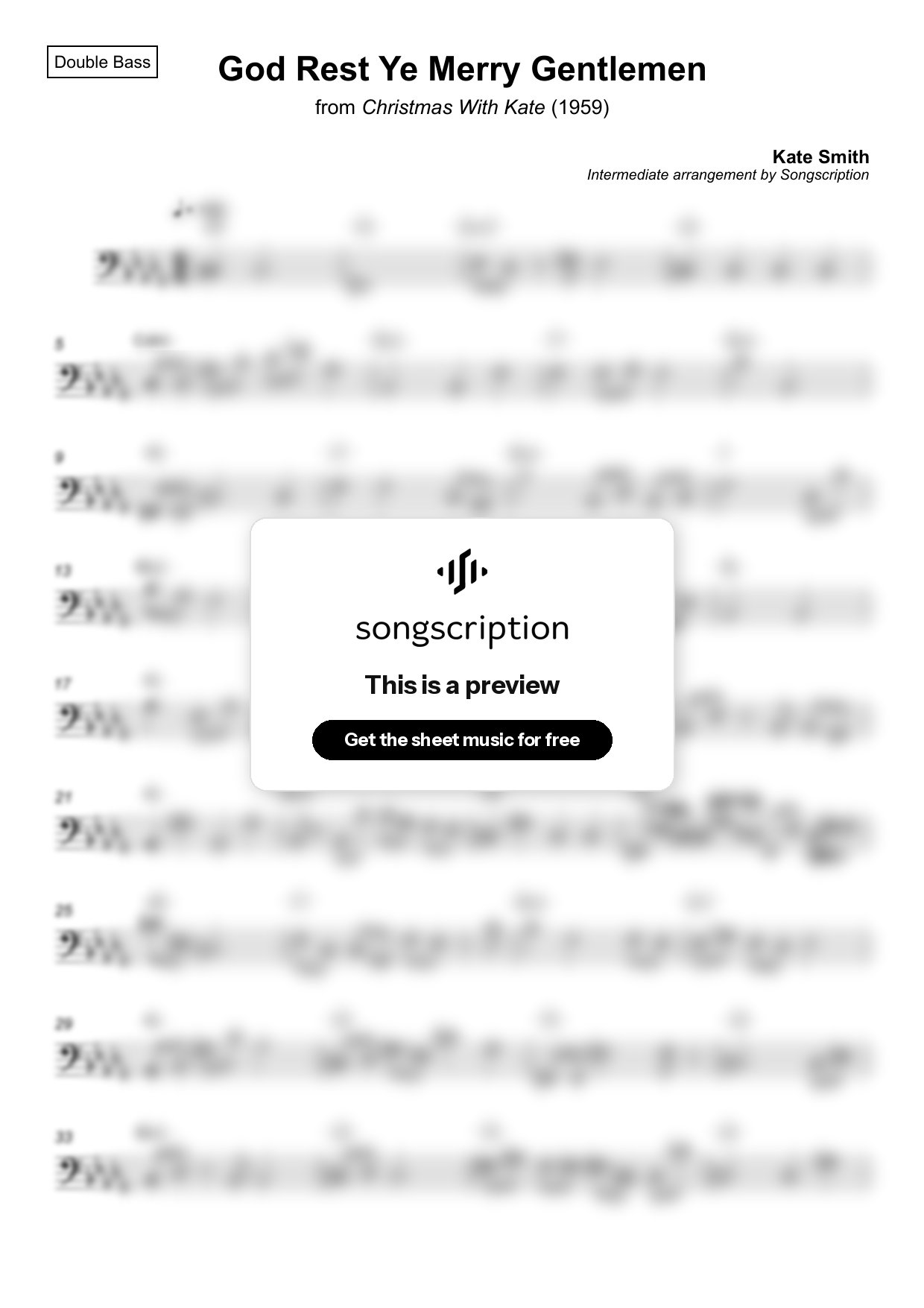Intermediate Double Bass Sheet Music for "God Rest Ye Merry Gentlemen" by Kate Smith