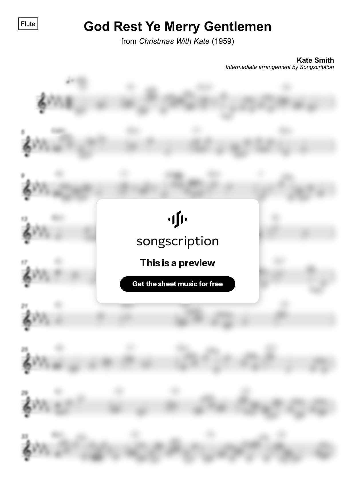 Intermediate Flute Sheet Music for "God Rest Ye Merry Gentlemen" by Kate Smith