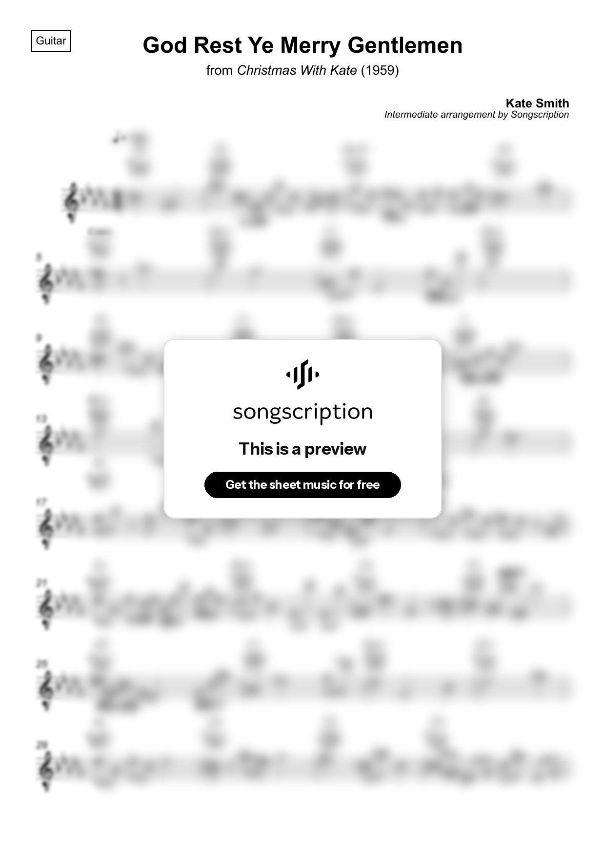 Intermediate Acoustic Guitar Sheet Music for "God Rest Ye Merry Gentlemen" by Kate Smith