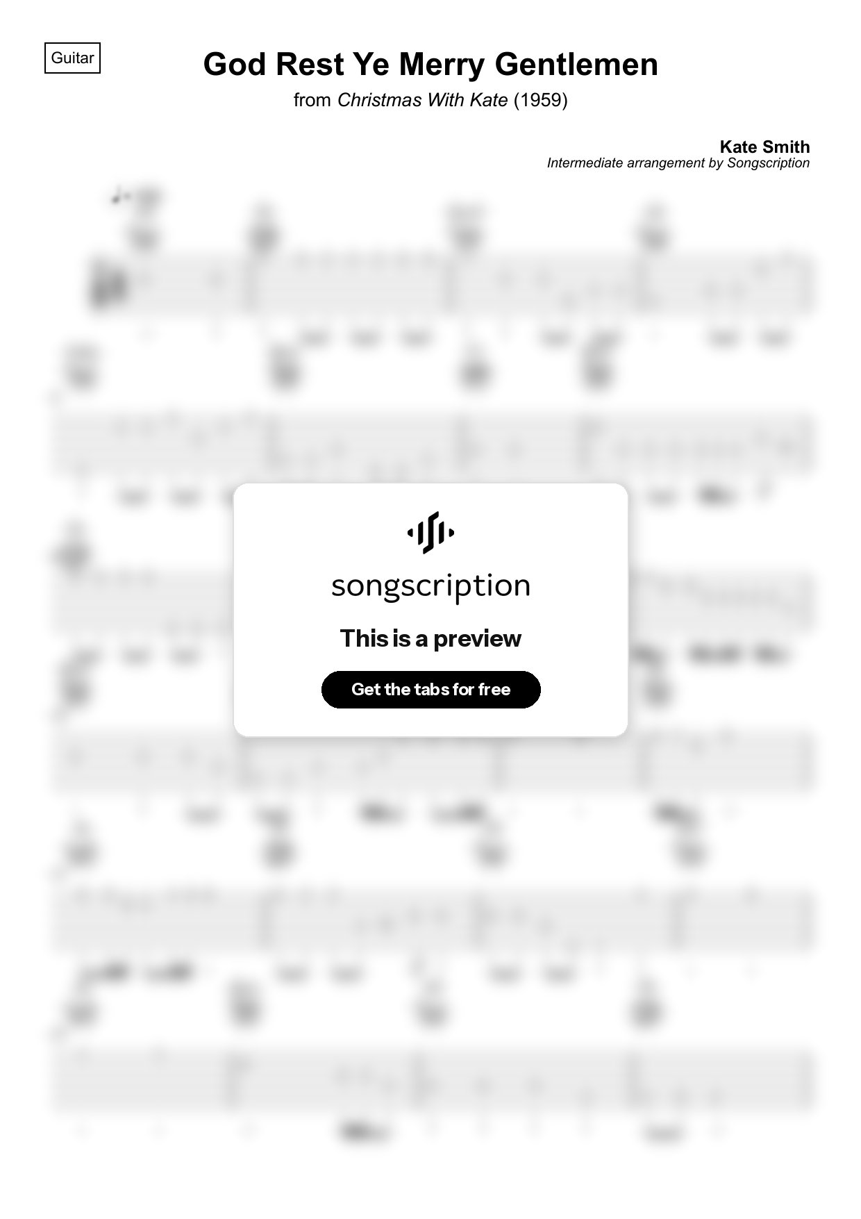 Intermediate Acoustic Guitar Tabs for "God Rest Ye Merry Gentlemen" by Kate Smith