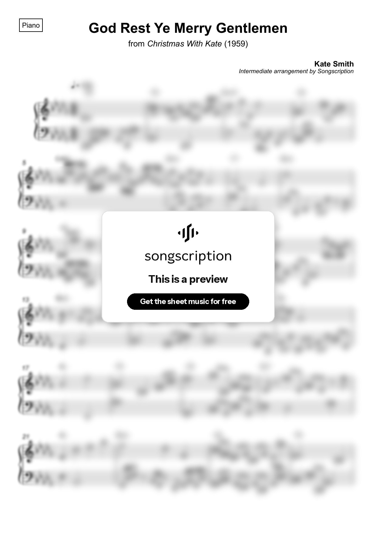 Intermediate Piano Sheet Music for "God Rest Ye Merry Gentlemen" by Kate Smith