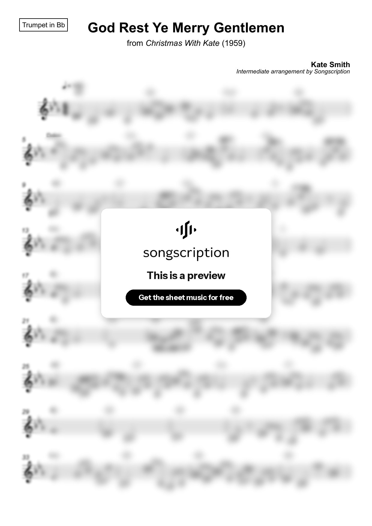 Intermediate Trumpet Sheet Music for "God Rest Ye Merry Gentlemen" by Kate Smith