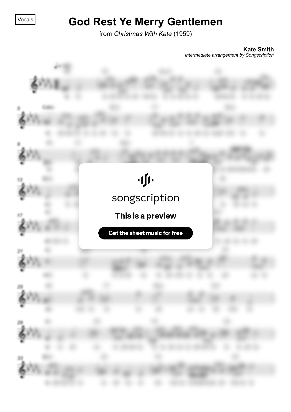 Intermediate Vocals Sheet Music for "God Rest Ye Merry Gentlemen" by Kate Smith