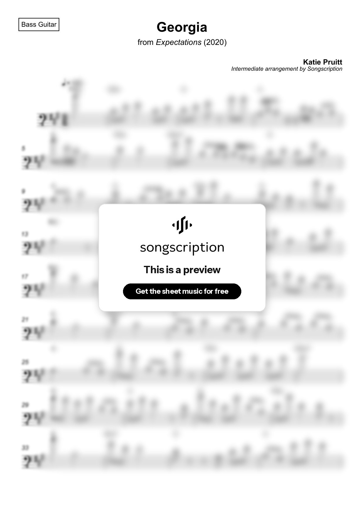 Intermediate Bass Guitar Sheet Music for "Georgia" by Katie Pruitt