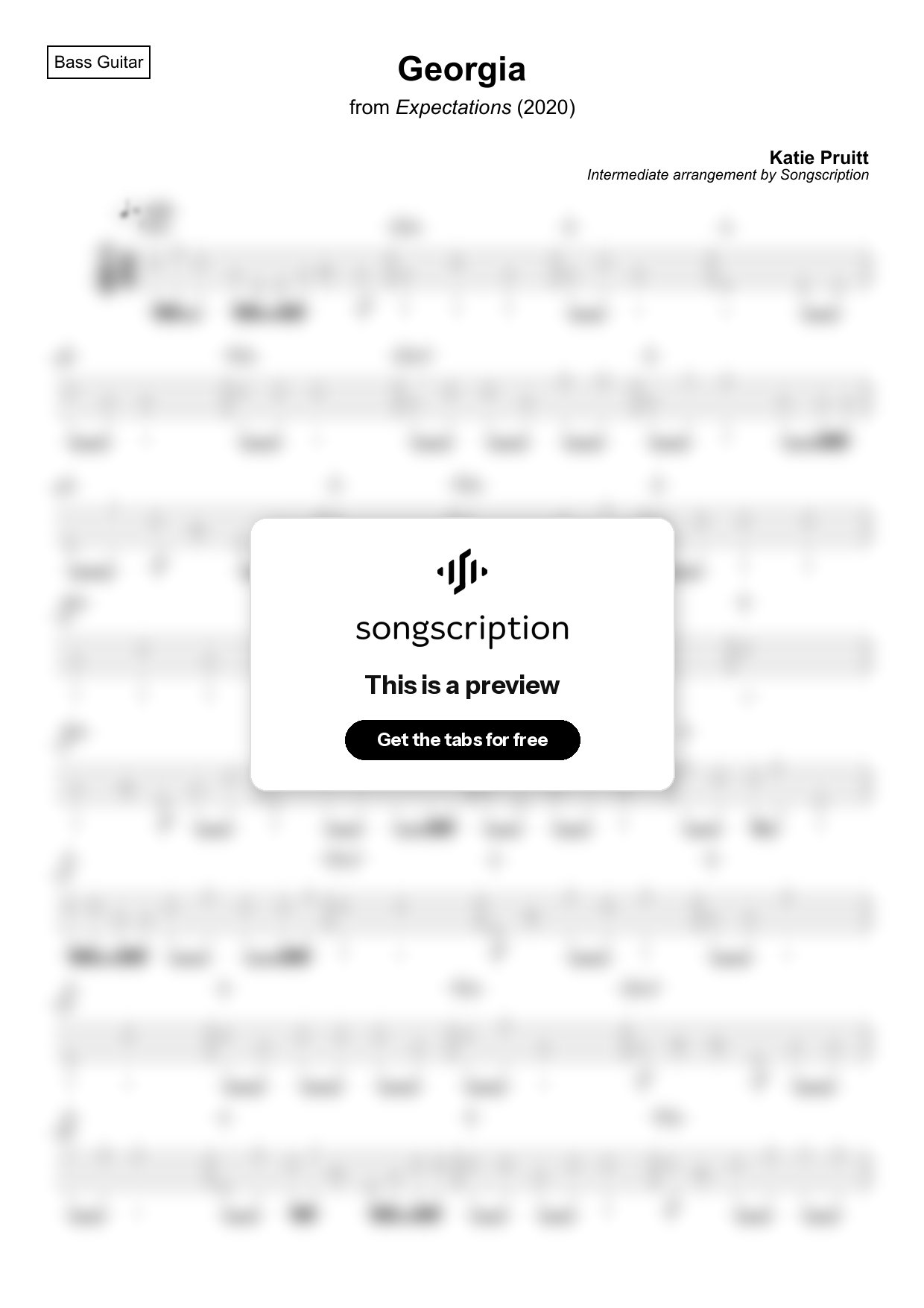 Intermediate Bass Guitar Tabs for "Georgia" by Katie Pruitt