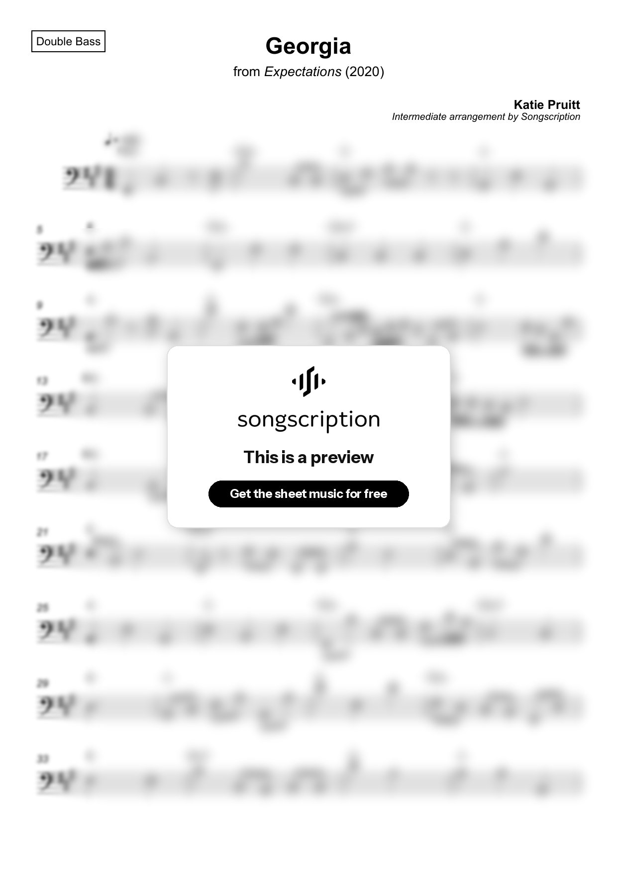 Intermediate Double Bass Sheet Music for "Georgia" by Katie Pruitt