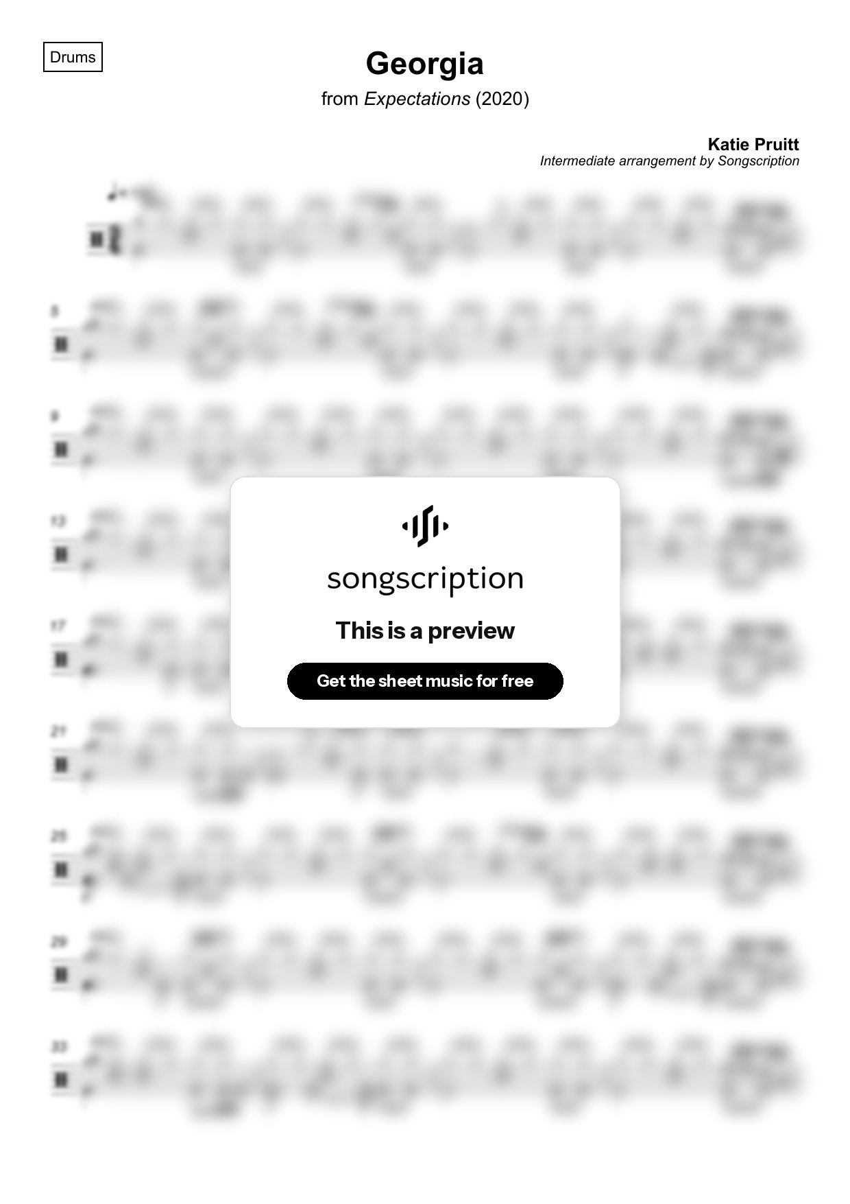 Intermediate Drums Sheet Music for "Georgia" by Katie Pruitt