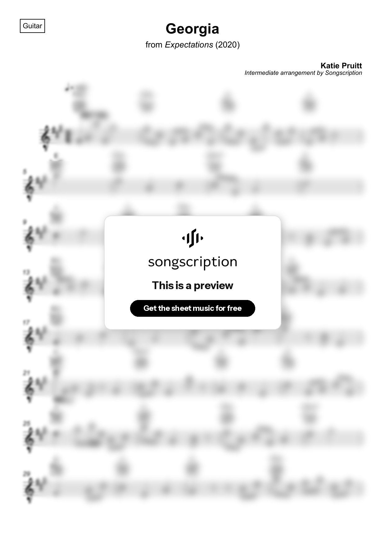 Intermediate Acoustic Guitar Sheet Music for "Georgia" by Katie Pruitt