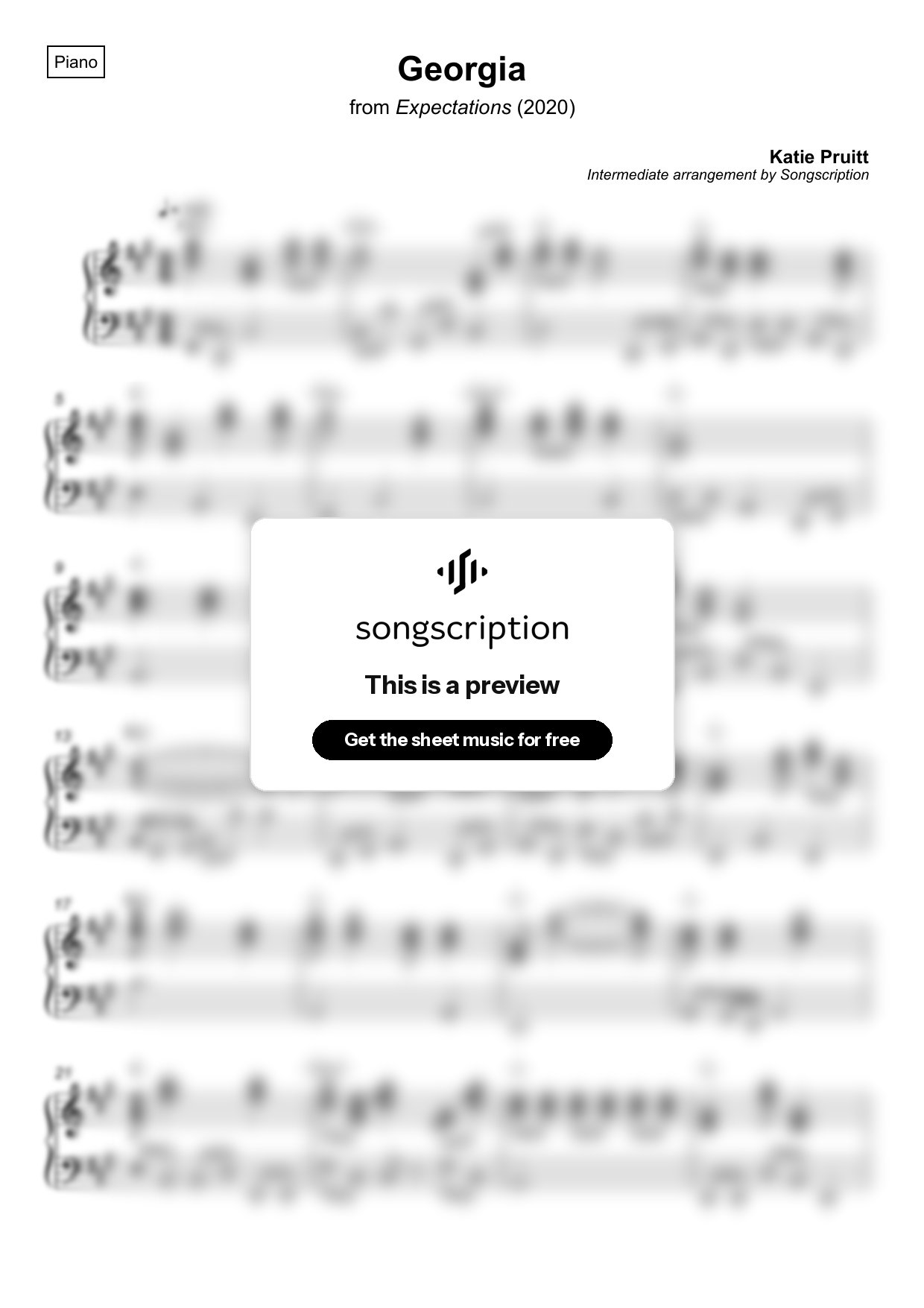 Intermediate Piano Sheet Music for "Georgia" by Katie Pruitt