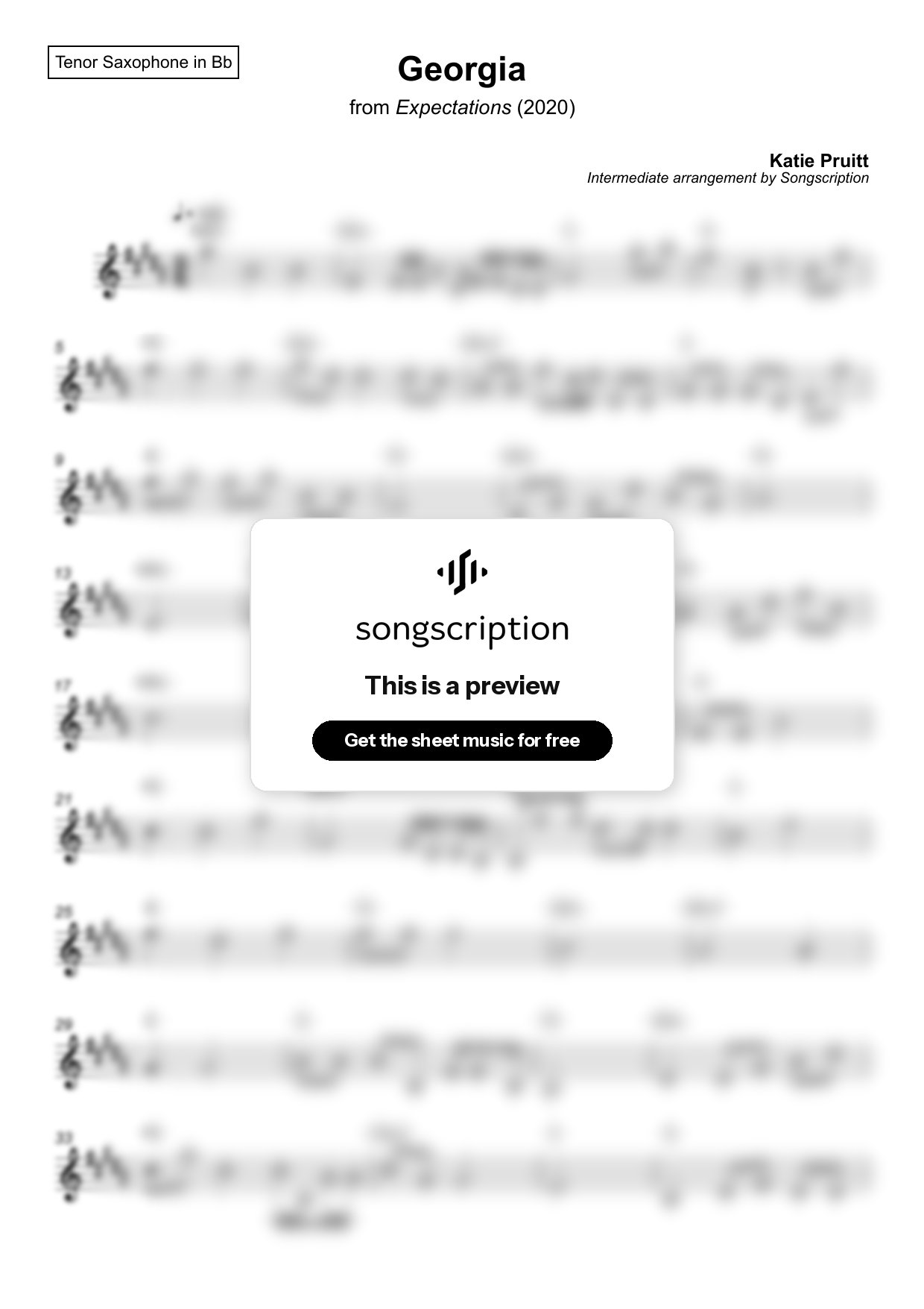 Intermediate Tenor Sax Sheet Music for "Georgia" by Katie Pruitt