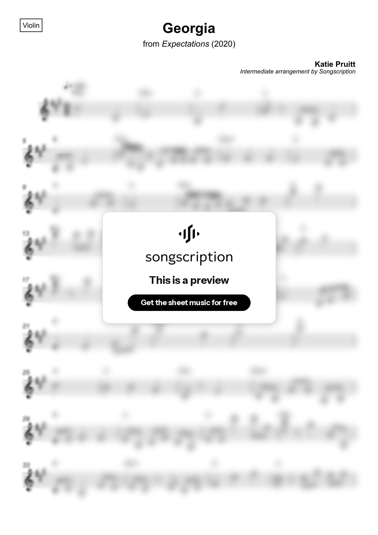 Intermediate Violin Sheet Music for "Georgia" by Katie Pruitt