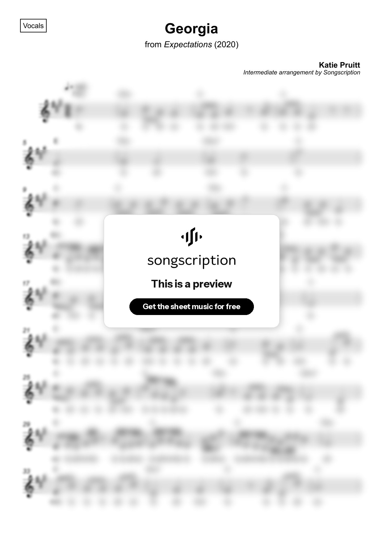 Intermediate Vocals Sheet Music for "Georgia" by Katie Pruitt