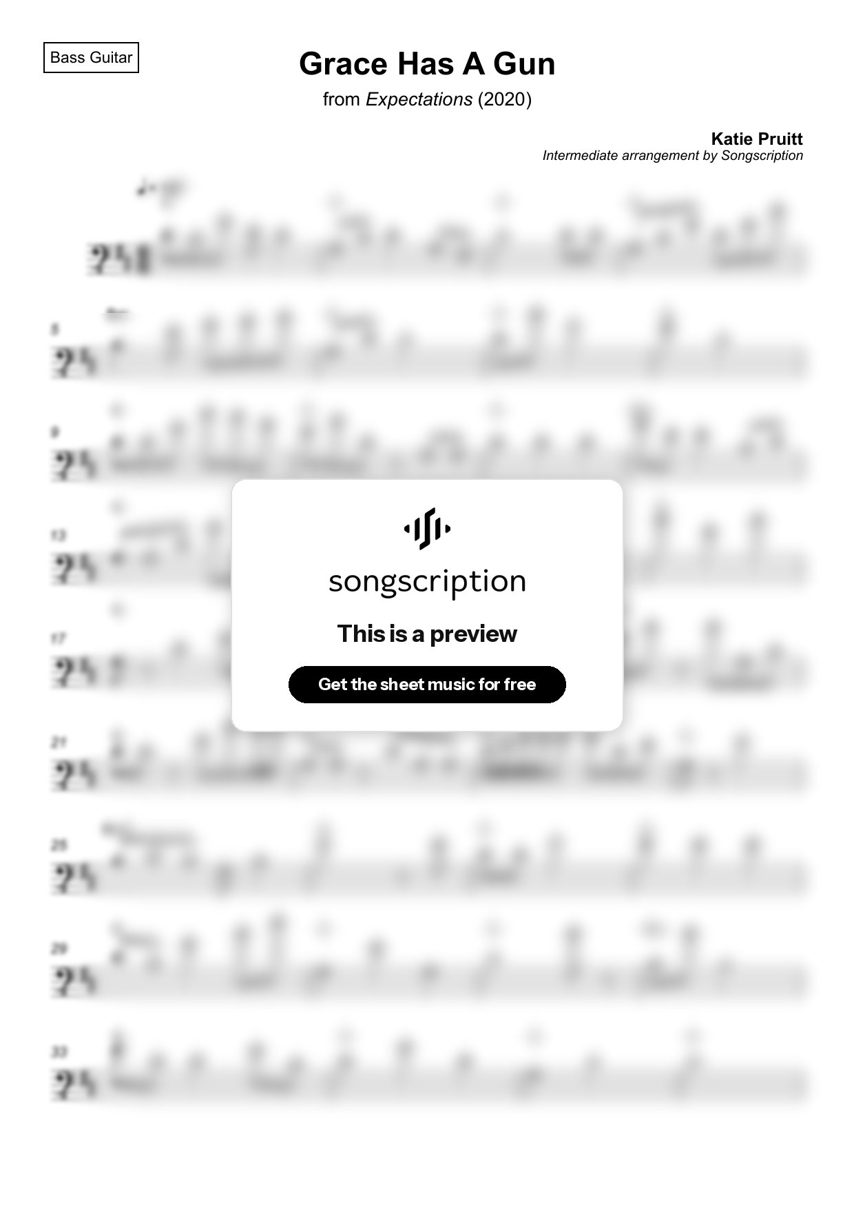 Intermediate Bass Guitar Sheet Music for "Grace Has A Gun" by Katie Pruitt