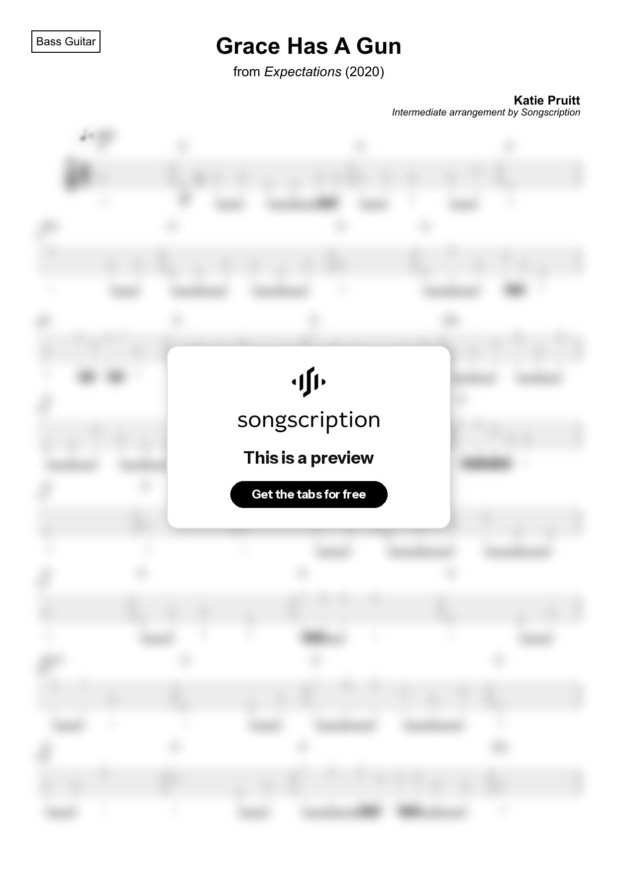Intermediate Bass Guitar Tabs for "Grace Has A Gun" by Katie Pruitt