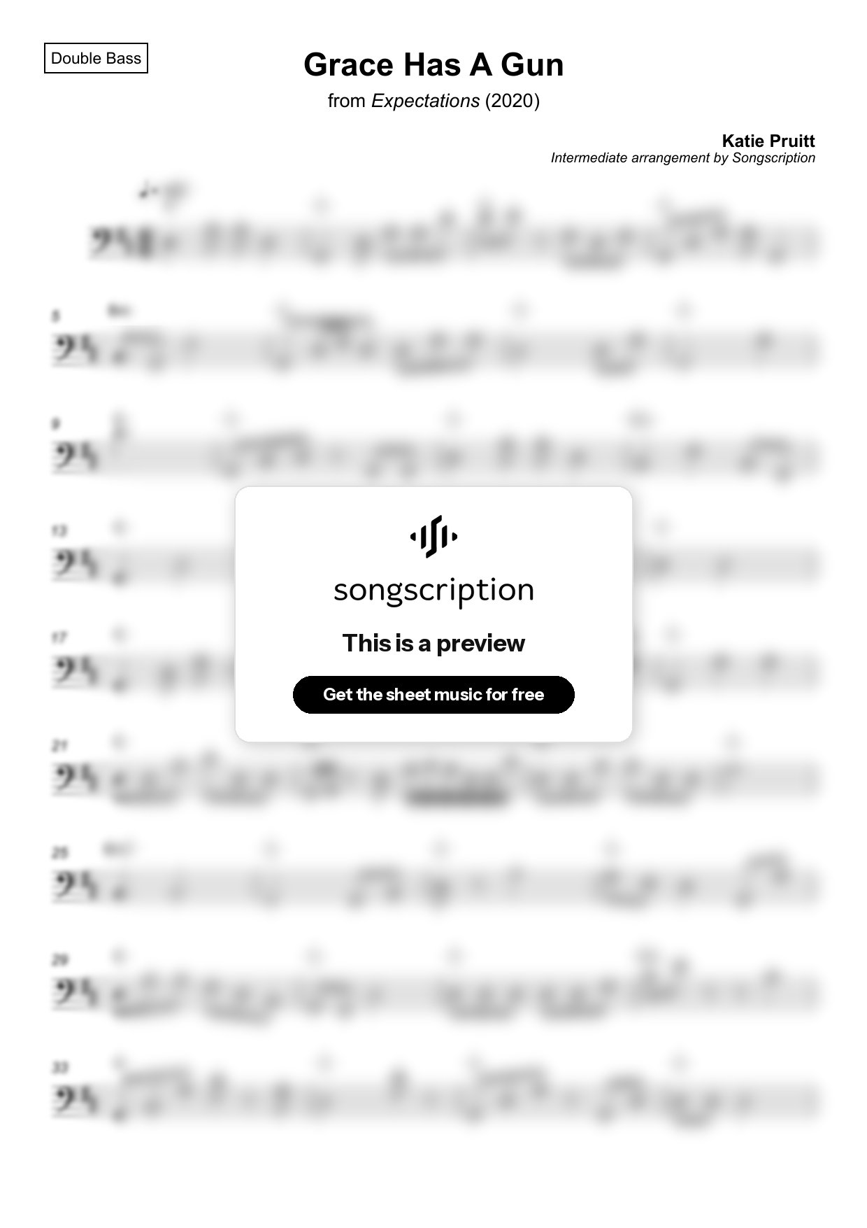 Intermediate Double Bass Sheet Music for "Grace Has A Gun" by Katie Pruitt