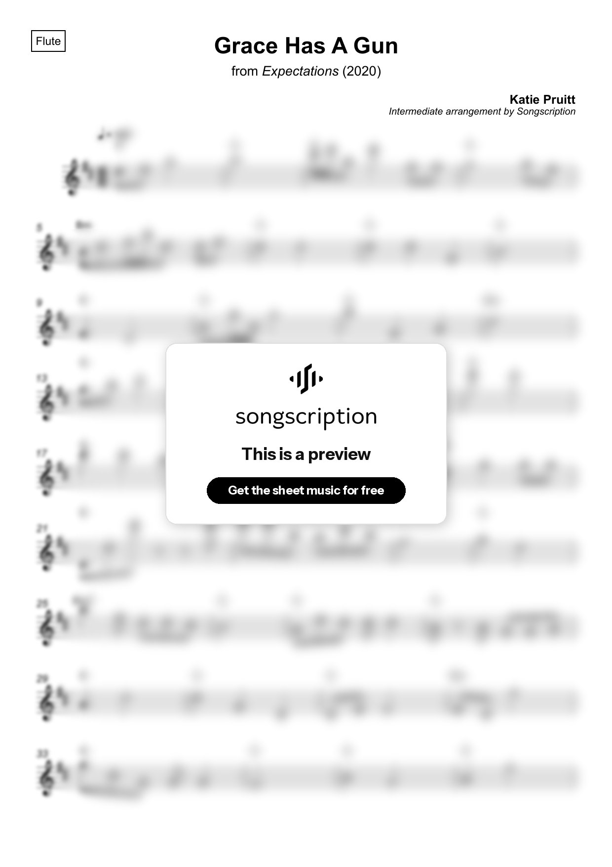 Intermediate Flute Sheet Music for "Grace Has A Gun" by Katie Pruitt