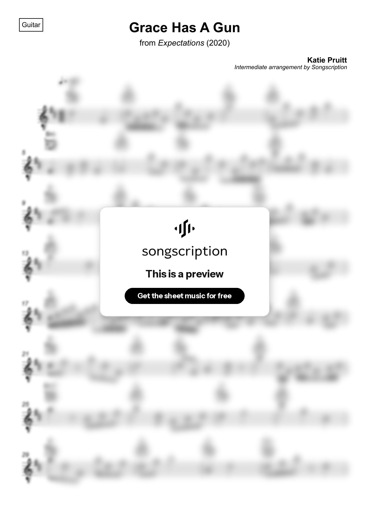 Intermediate Acoustic Guitar Sheet Music for "Grace Has A Gun" by Katie Pruitt