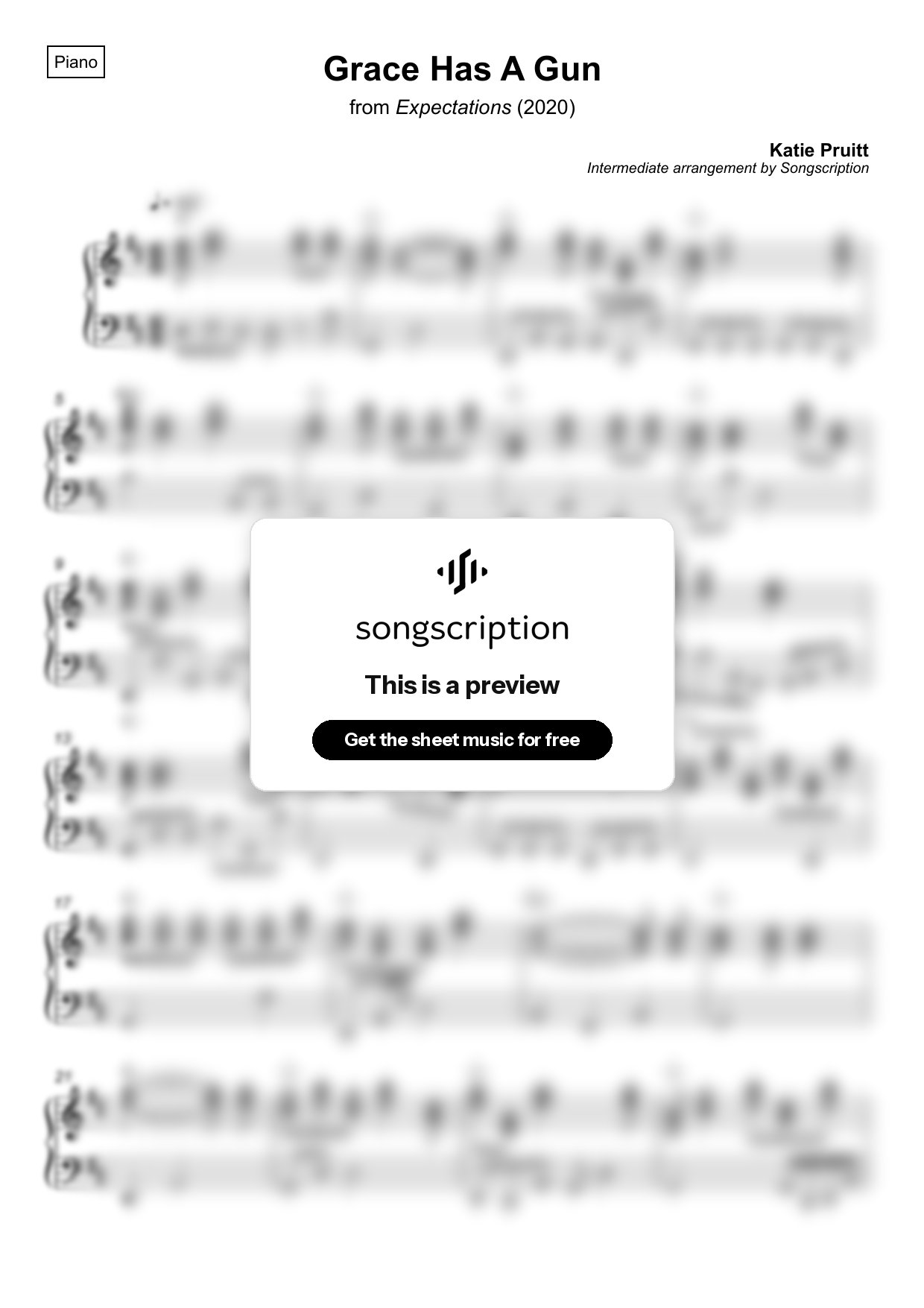 Intermediate Piano Sheet Music for "Grace Has A Gun" by Katie Pruitt