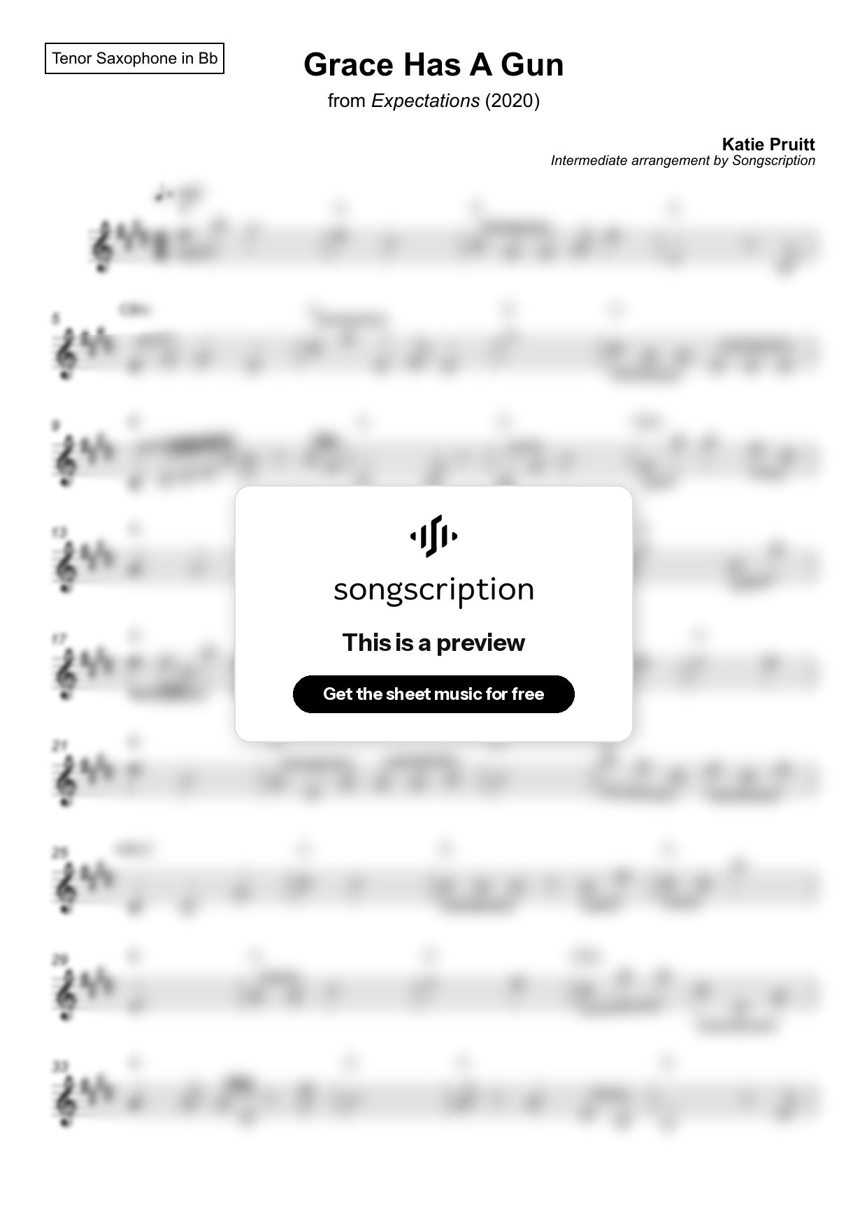 Intermediate Tenor Sax Sheet Music for "Grace Has A Gun" by Katie Pruitt