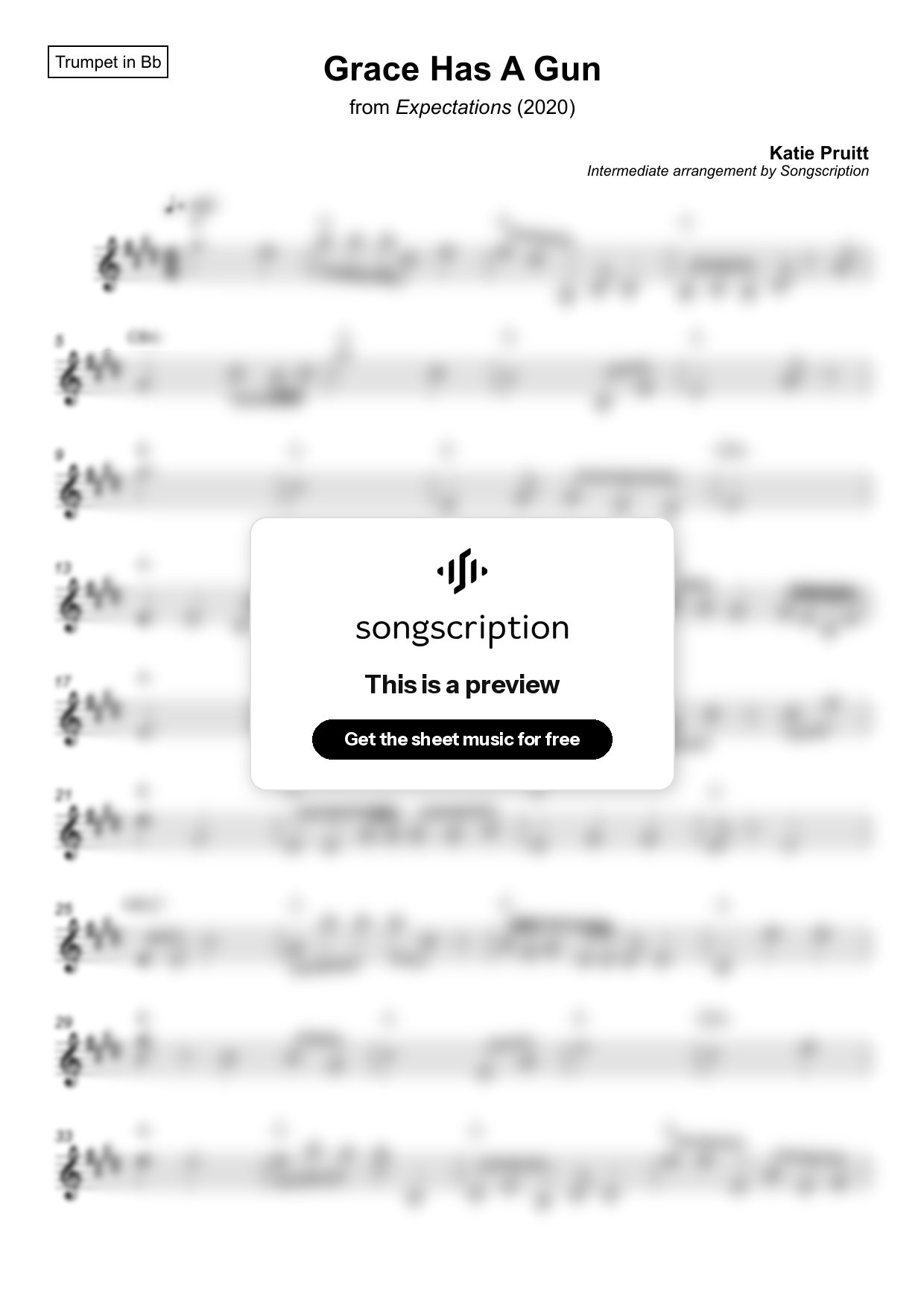Intermediate Trumpet Sheet Music for "Grace Has A Gun" by Katie Pruitt