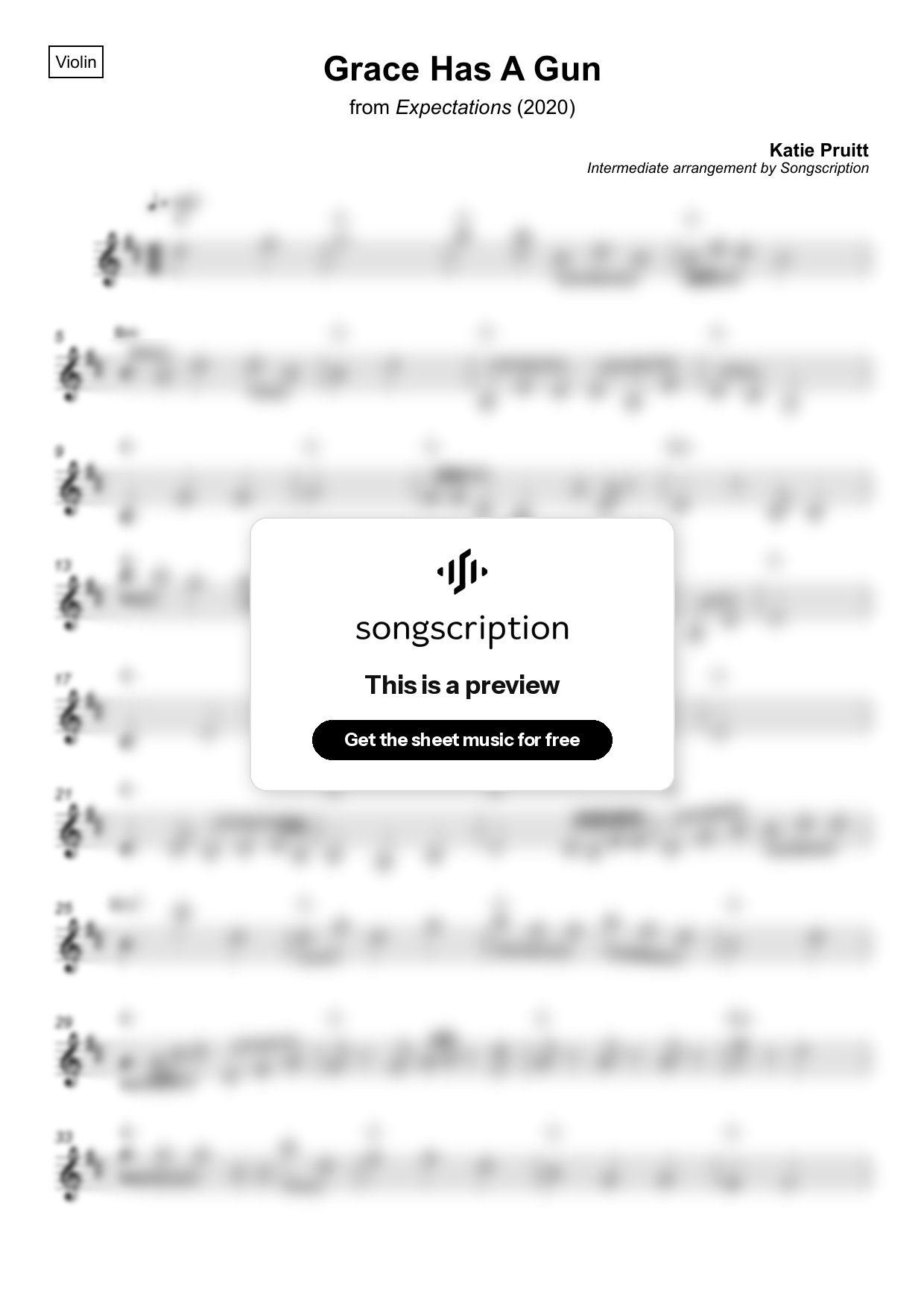 Intermediate Violin Sheet Music for "Grace Has A Gun" by Katie Pruitt