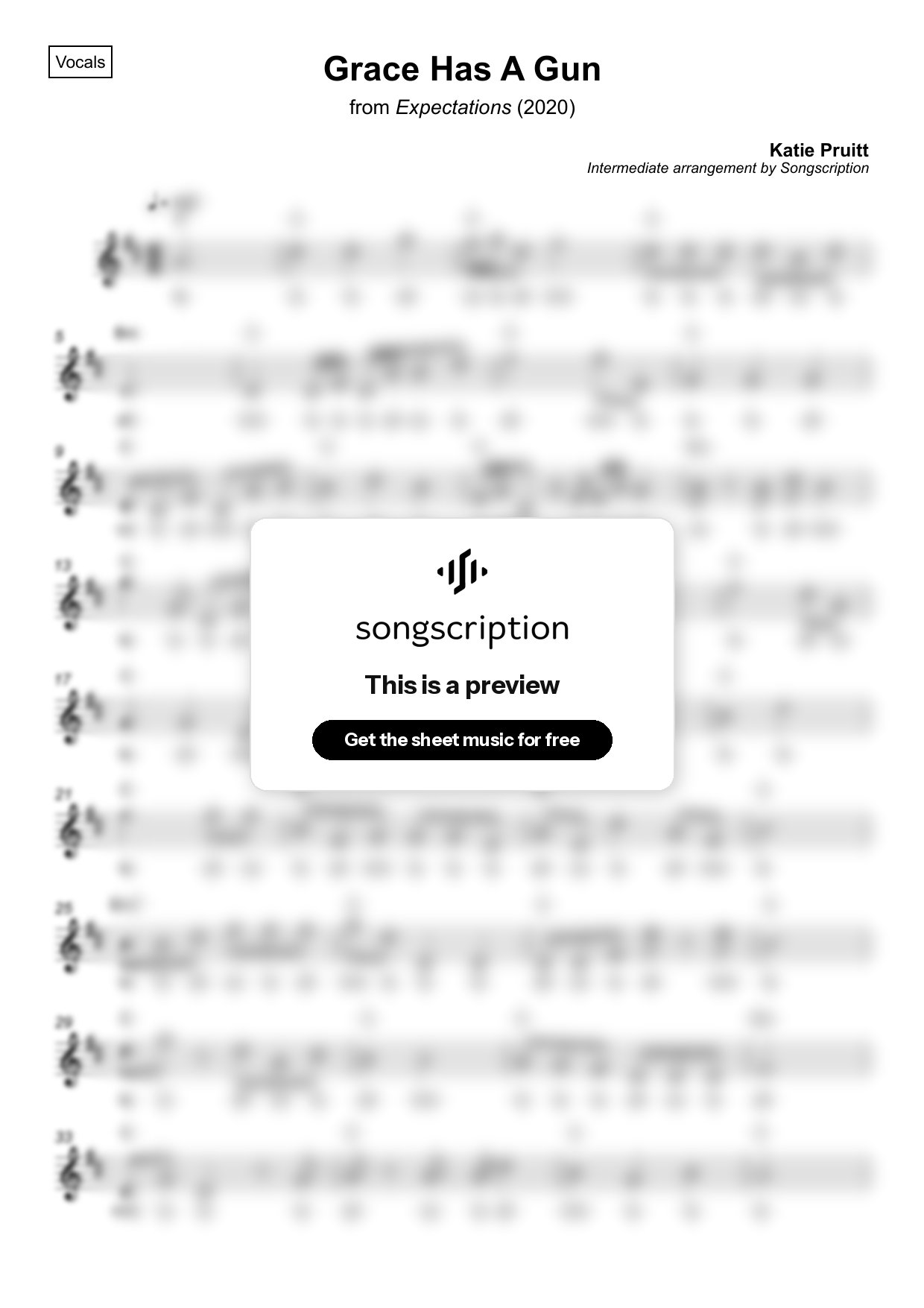 Intermediate Vocals Sheet Music for "Grace Has A Gun" by Katie Pruitt