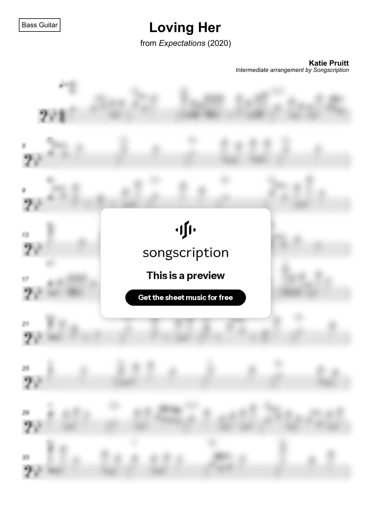 Intermediate Bass Guitar Sheet Music for "Loving Her" by Katie Pruitt