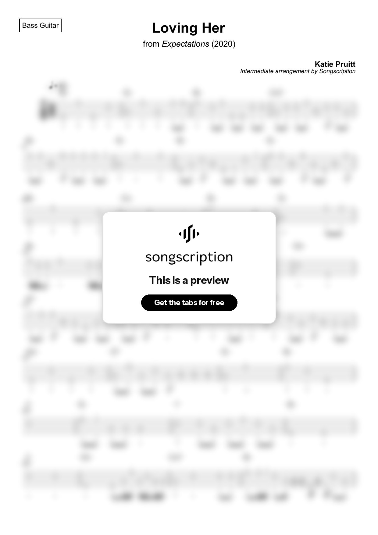 Intermediate Bass Guitar Tabs for "Loving Her" by Katie Pruitt