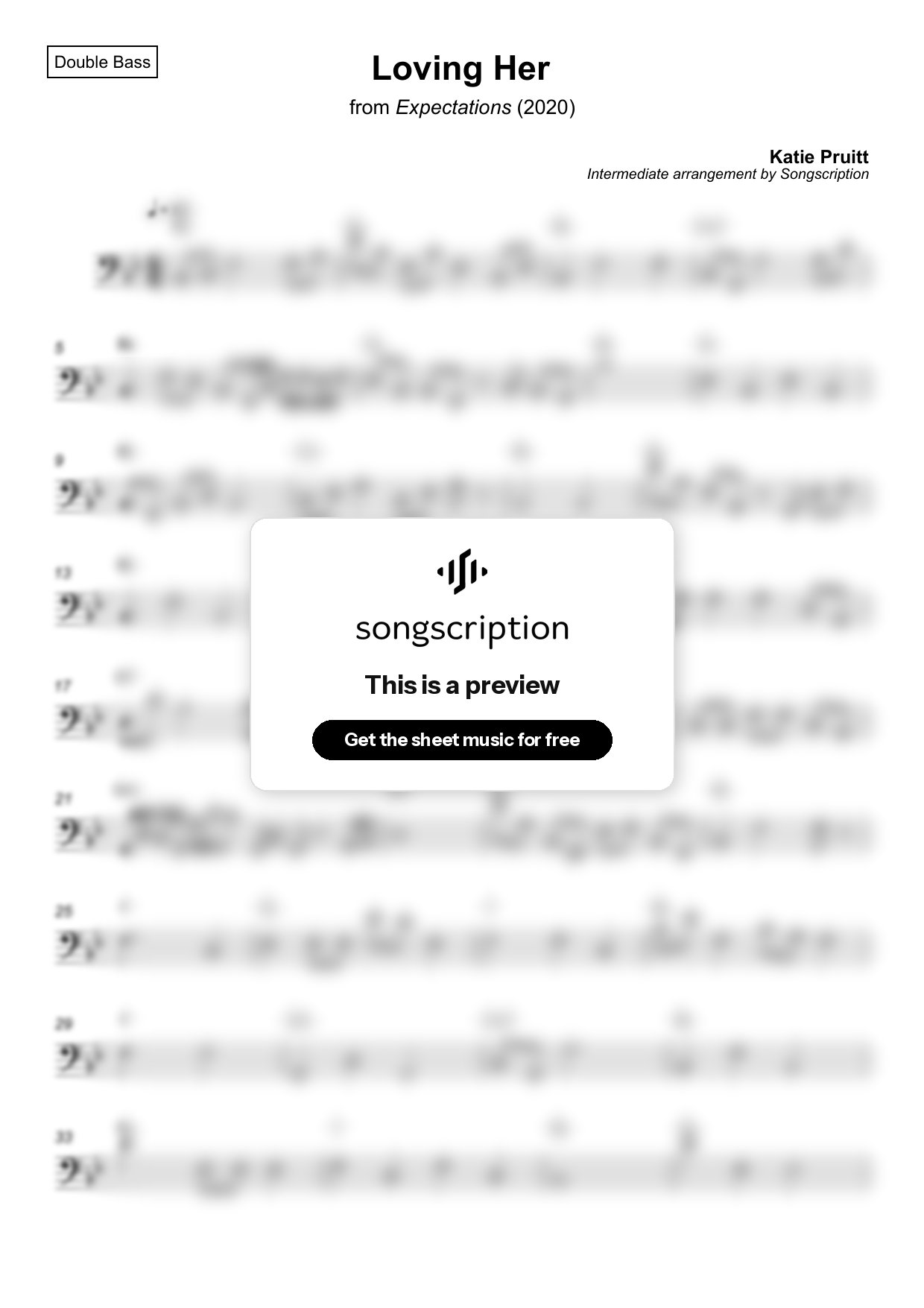 Intermediate Double Bass Sheet Music for "Loving Her" by Katie Pruitt