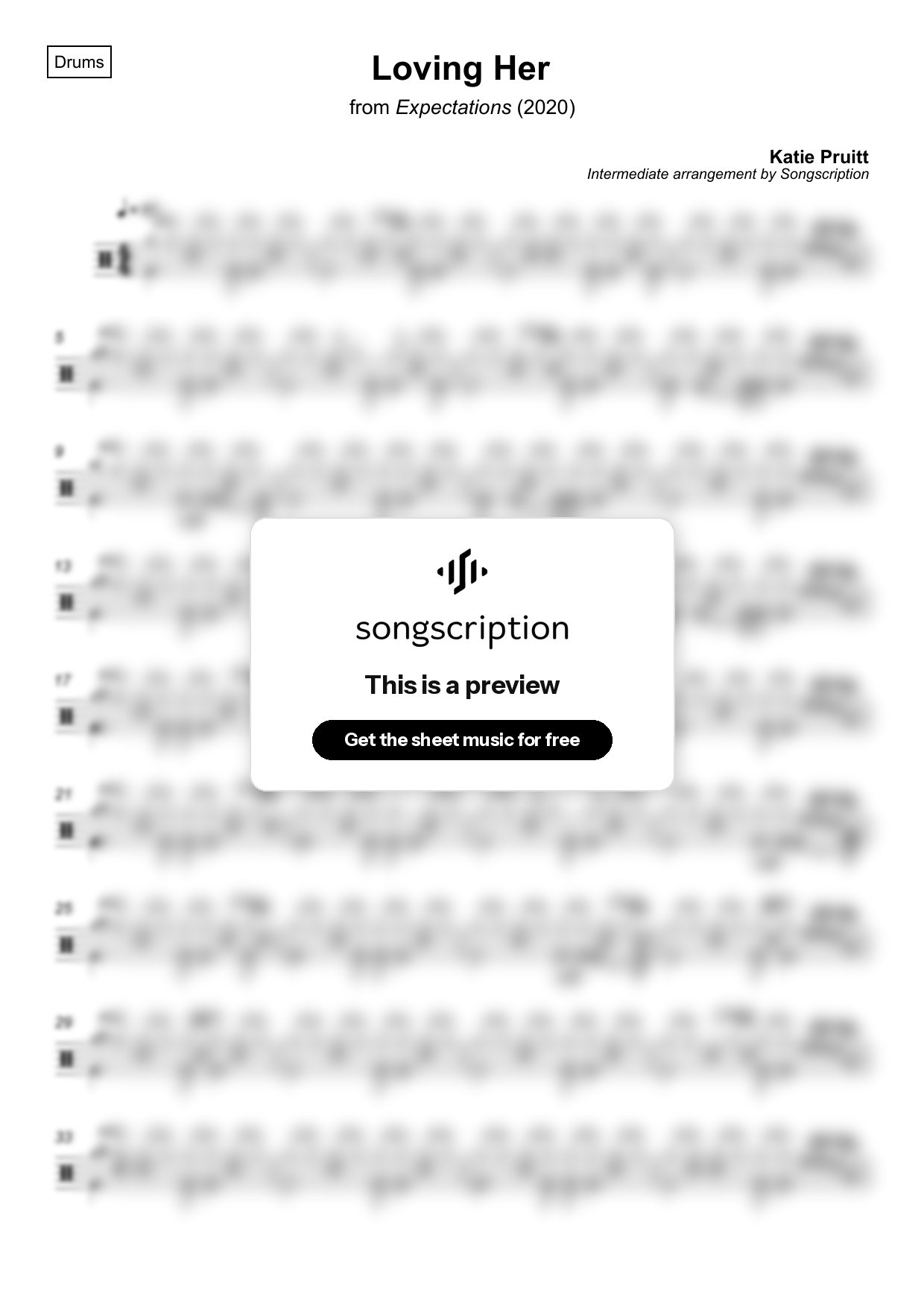 Intermediate Drums Sheet Music for "Loving Her" by Katie Pruitt